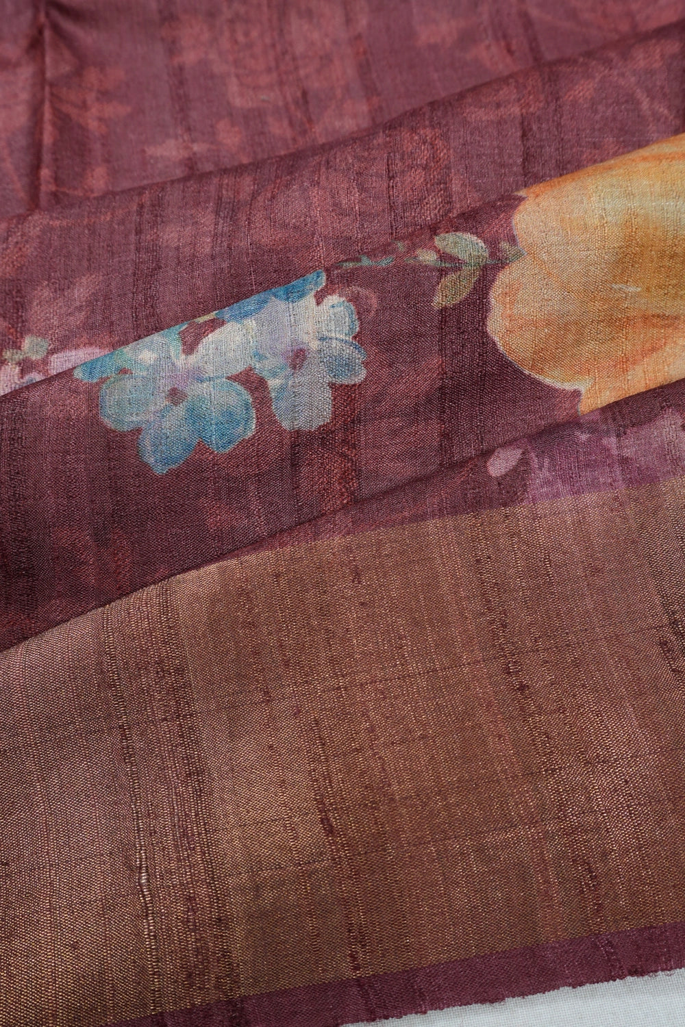 Tussar Floral Printed Purple Saree