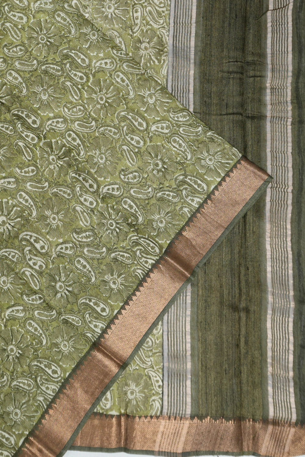 Tussar Floral Printed Green Saree