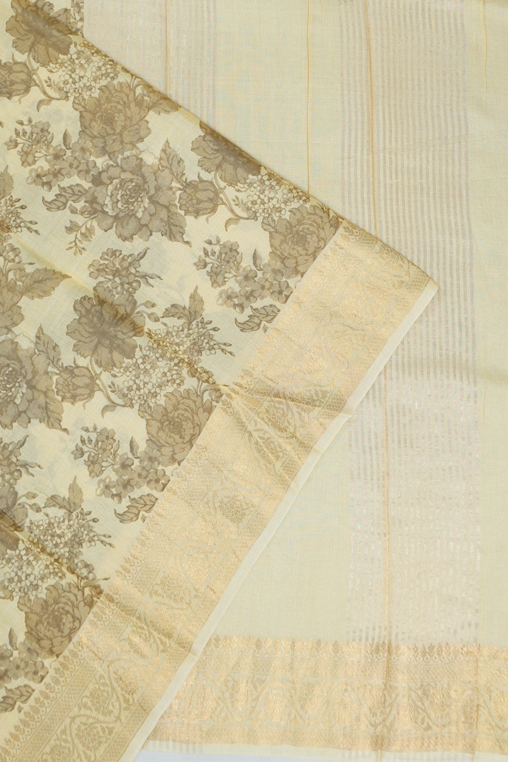 Tussar Floral Printed Cream Saree