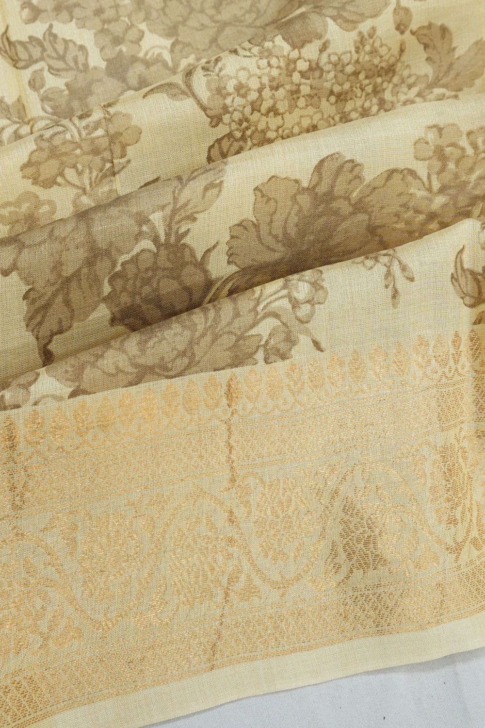 Tussar Floral Printed Cream Saree