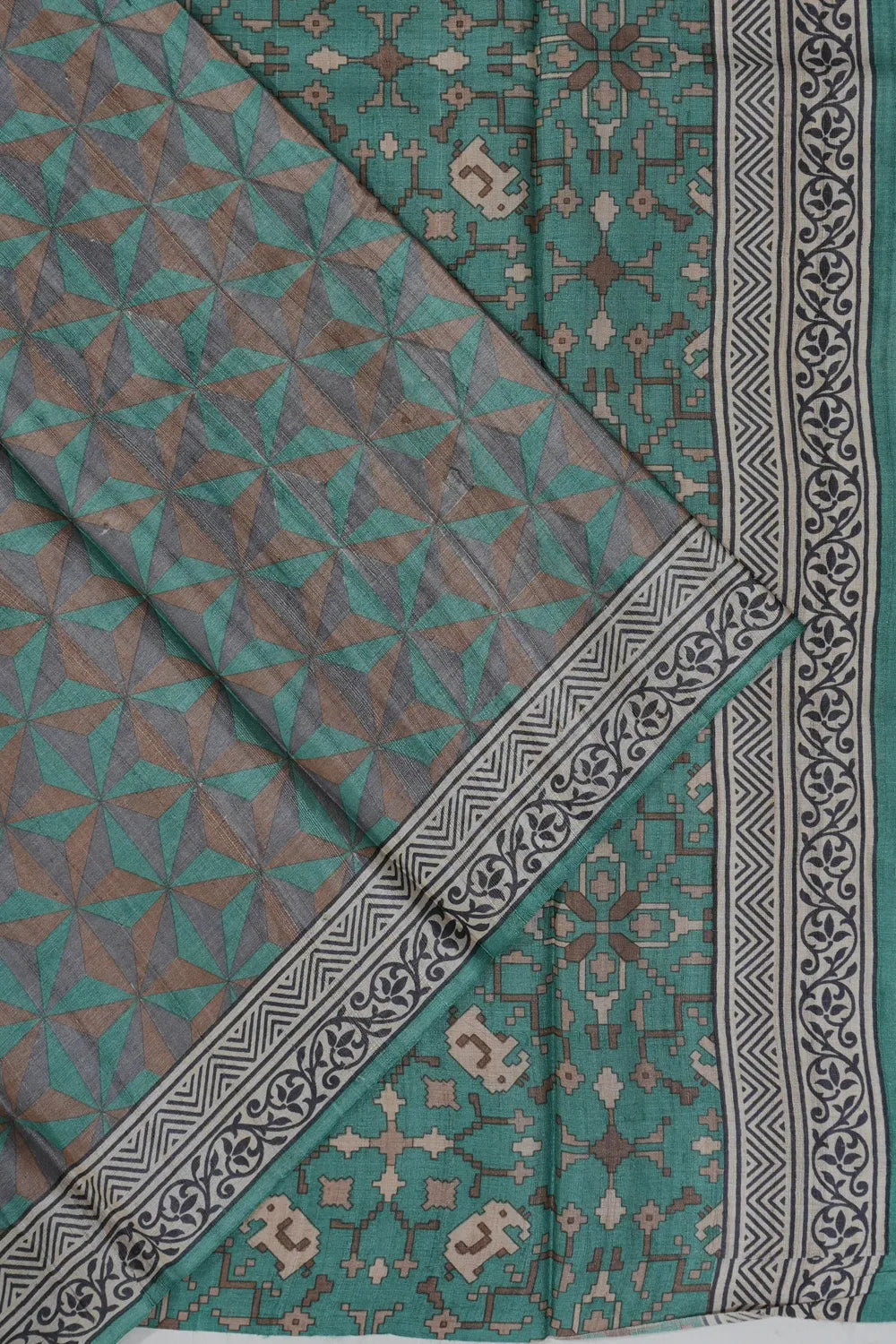 Tussar Geometrical Printed Blue Saree