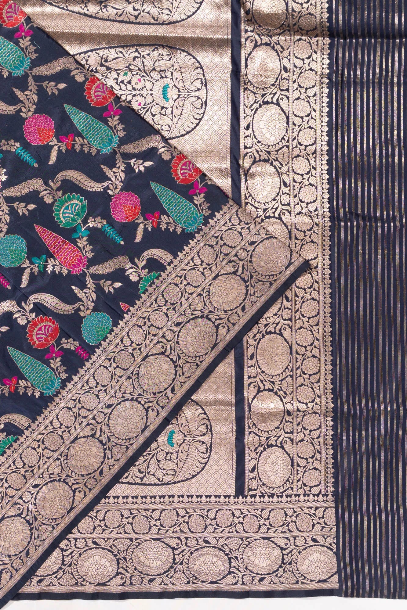 Banarasi Silk Jaal Dark Blue Saree