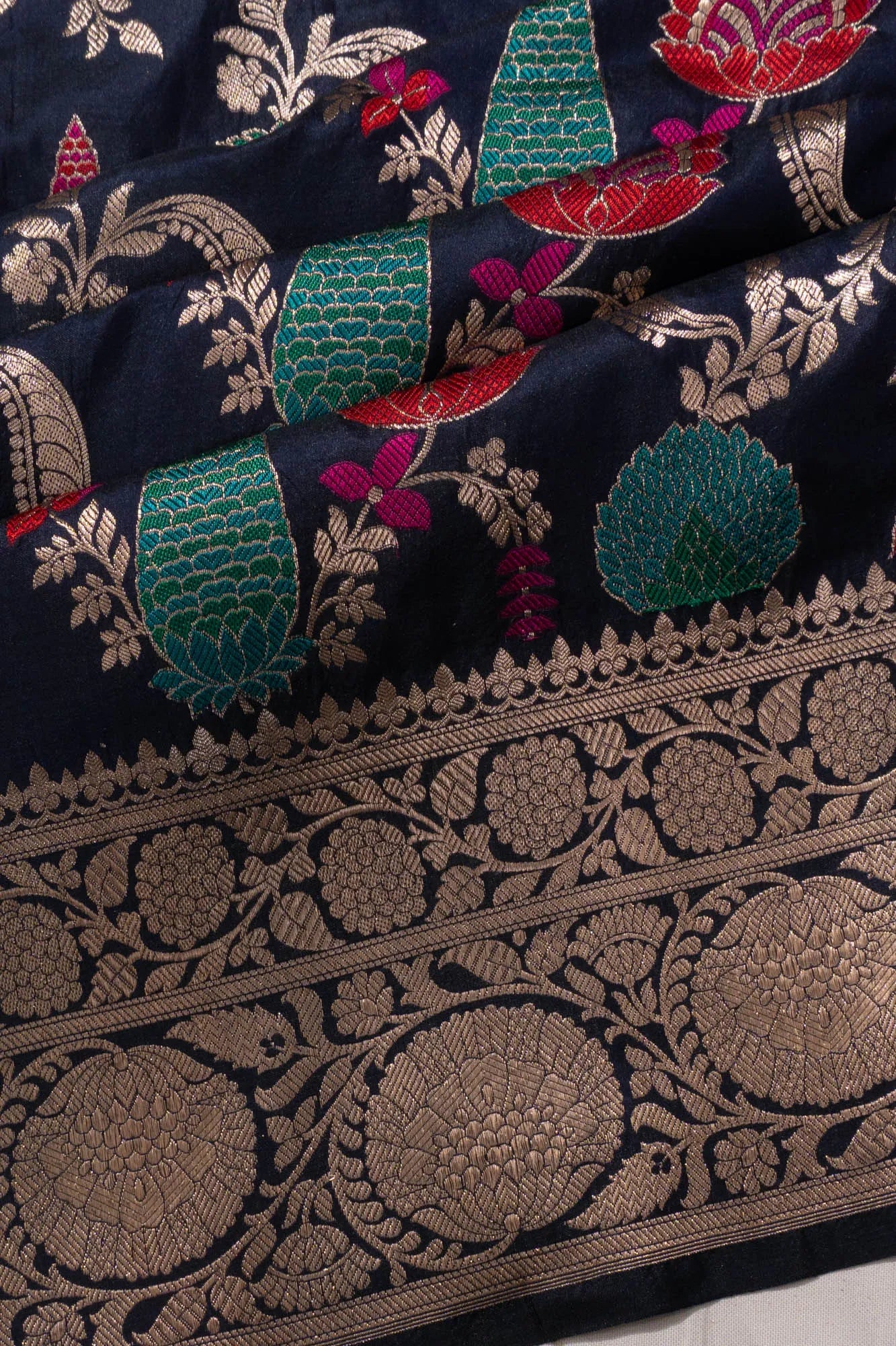 Banarasi Silk Jaal Dark Blue Saree