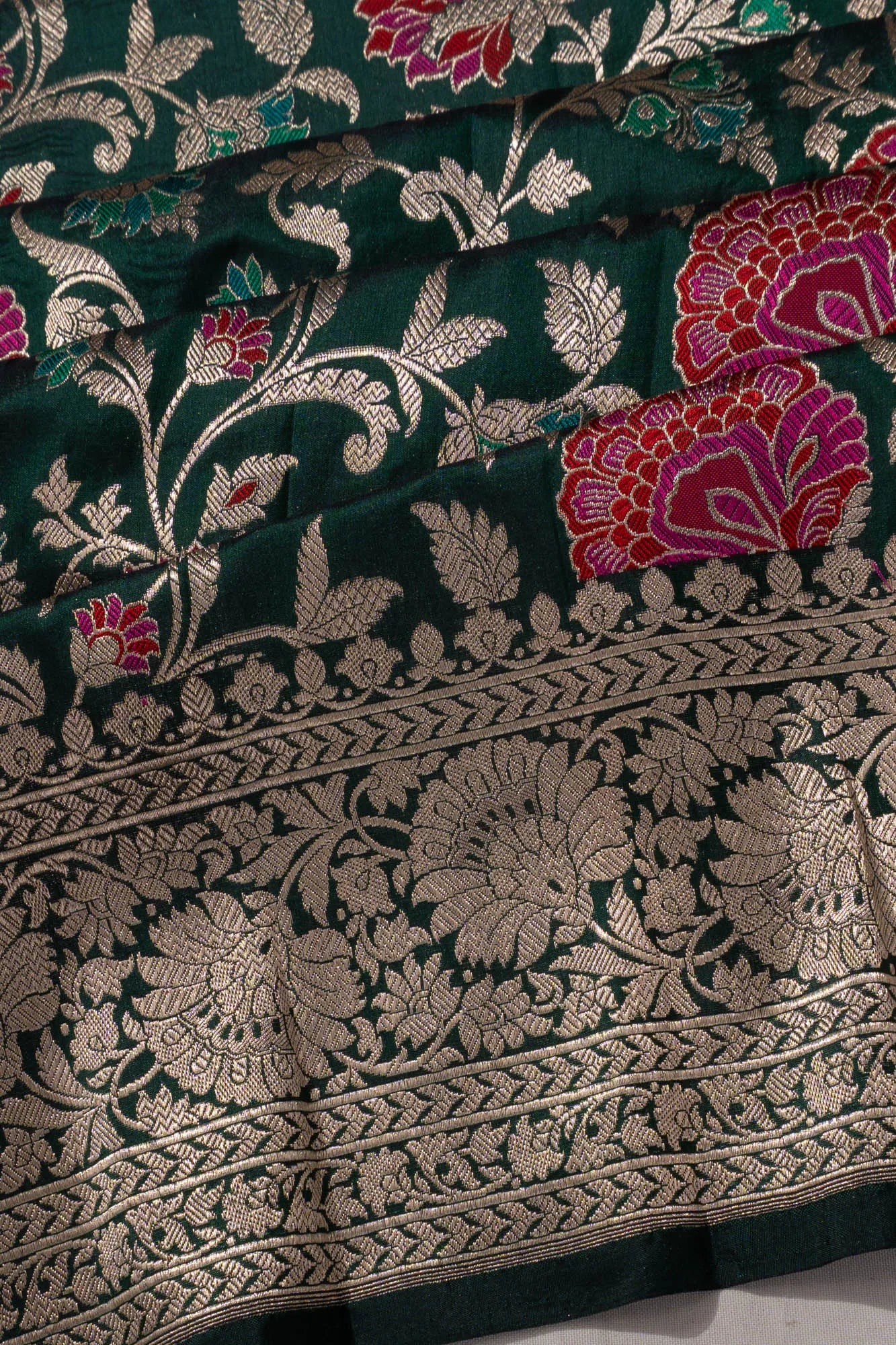 Banarasi Silk Jaal Dark Green Saree