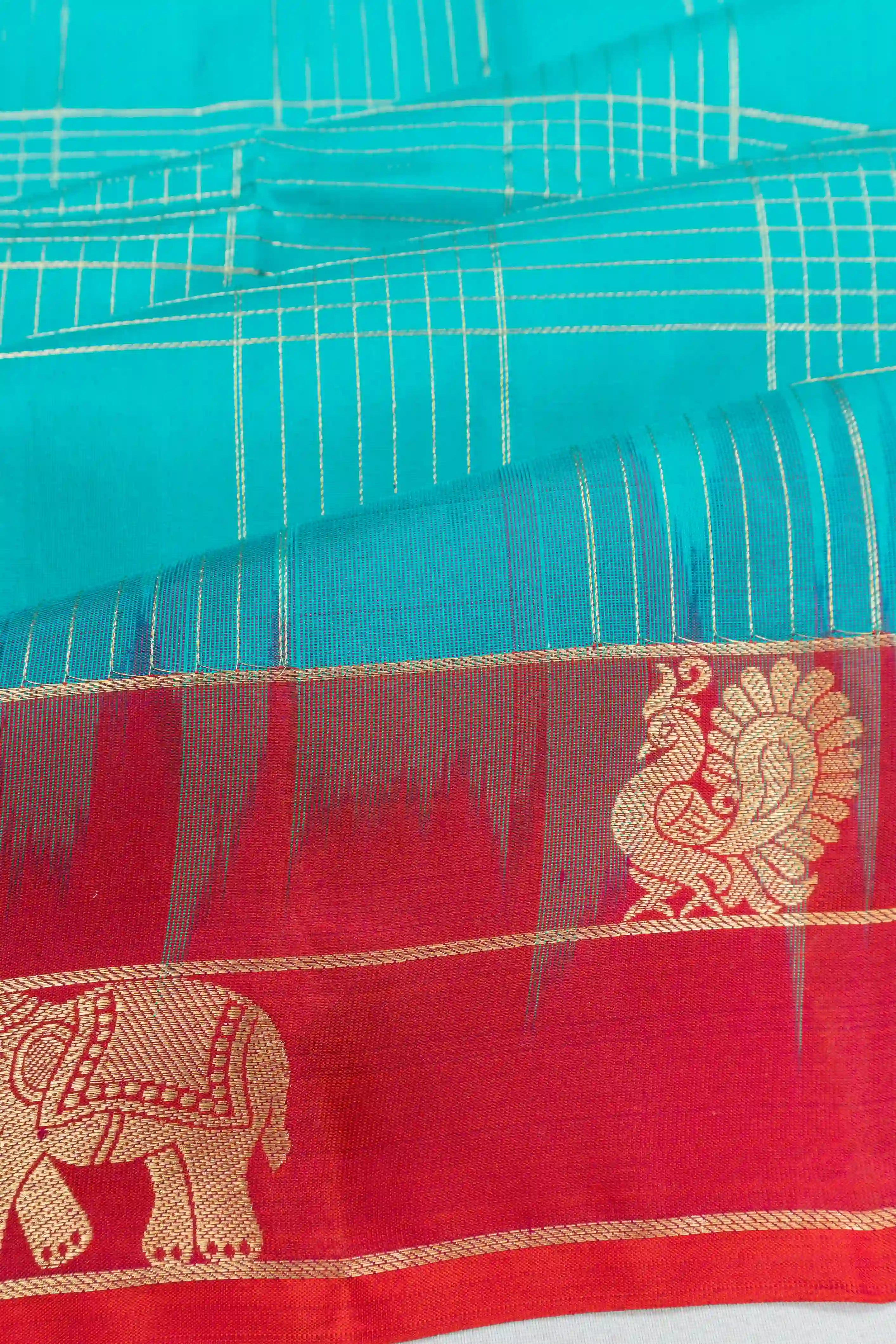 Taranga Kanchi Silk Checks Sky Blue Saree