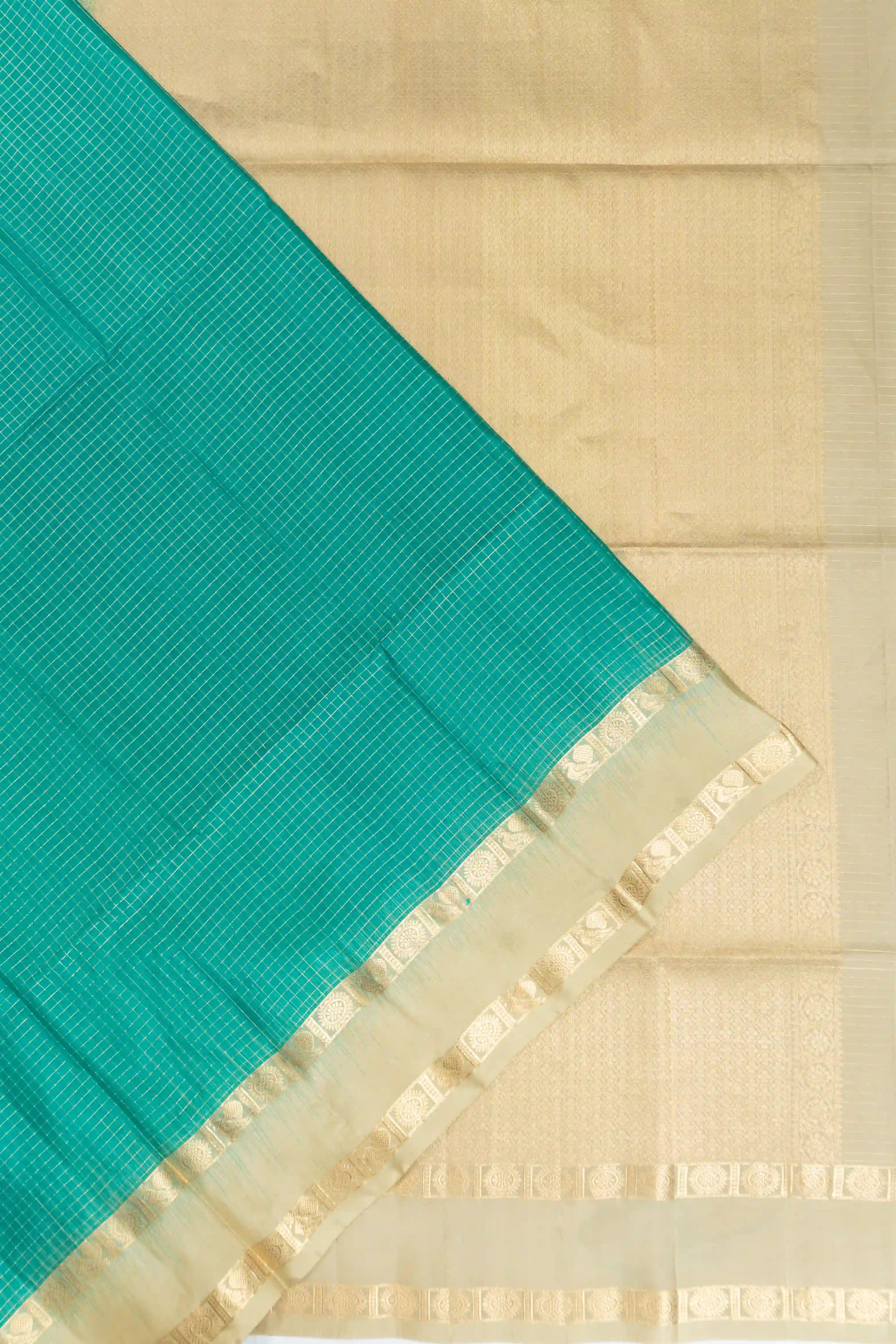 Taranga Kanchi Silk Checks Sky Blue Saree With Rettai Pettu Border