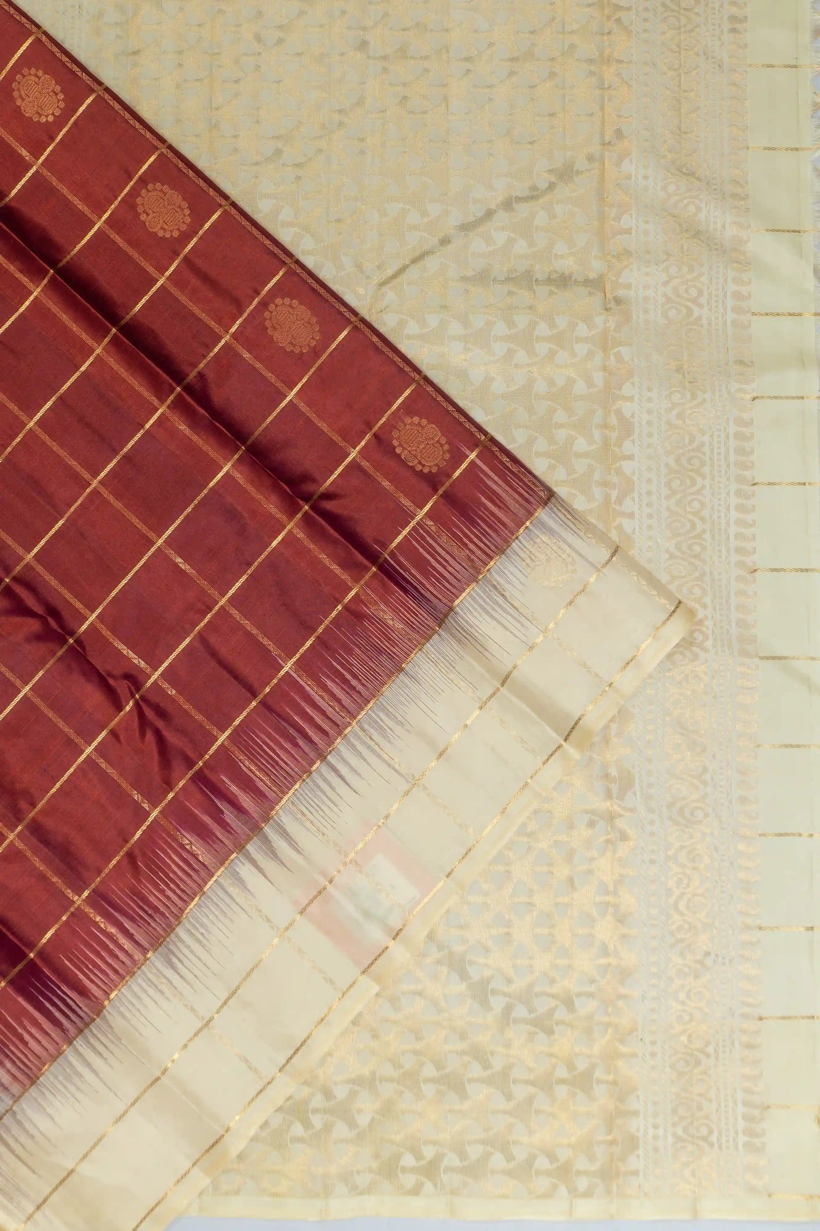 Taranga Kanchi Silk Checks And Butta Brown Saree