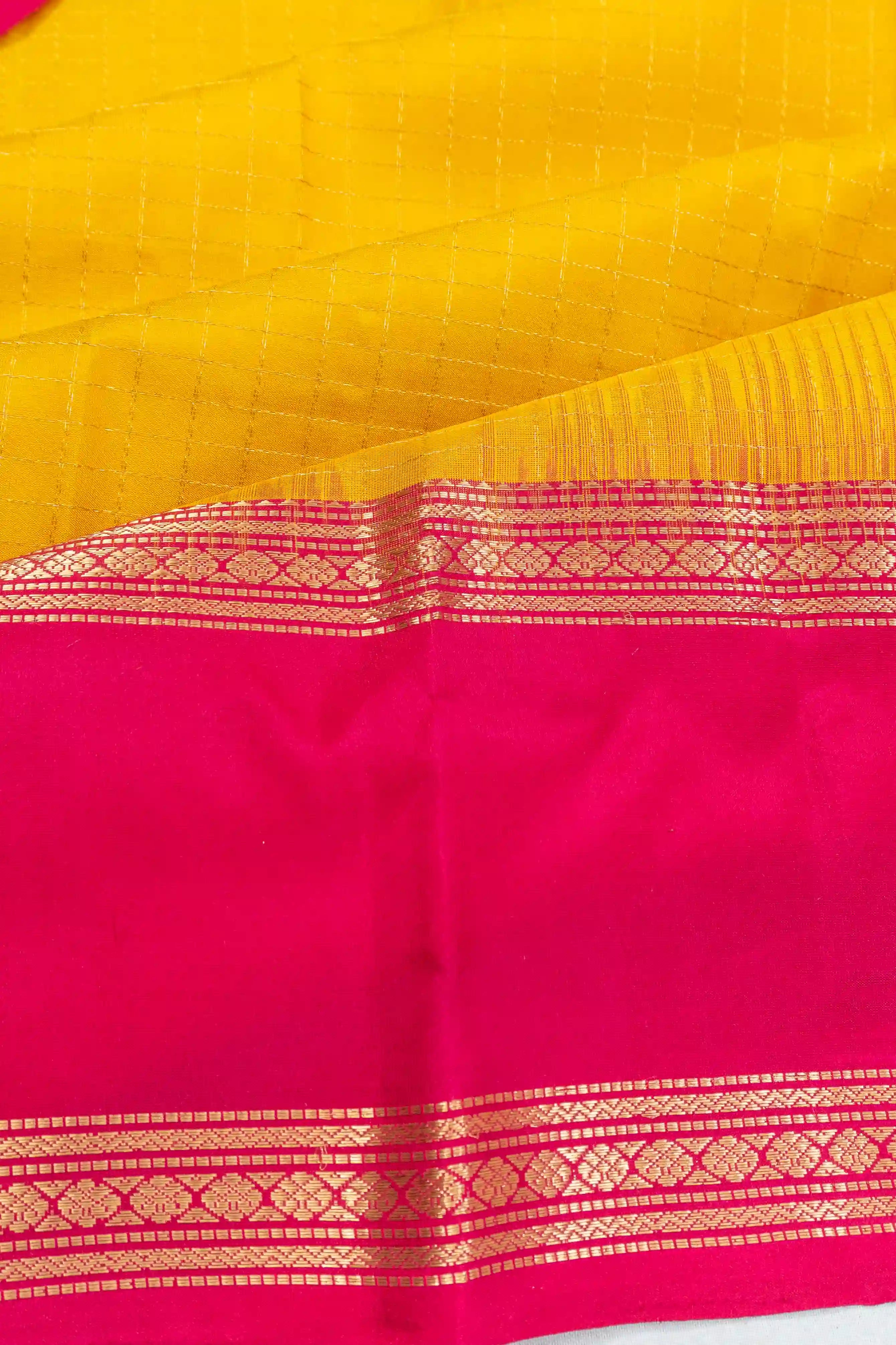 Taranga Kanchi Silk Checks Yellow Saree
