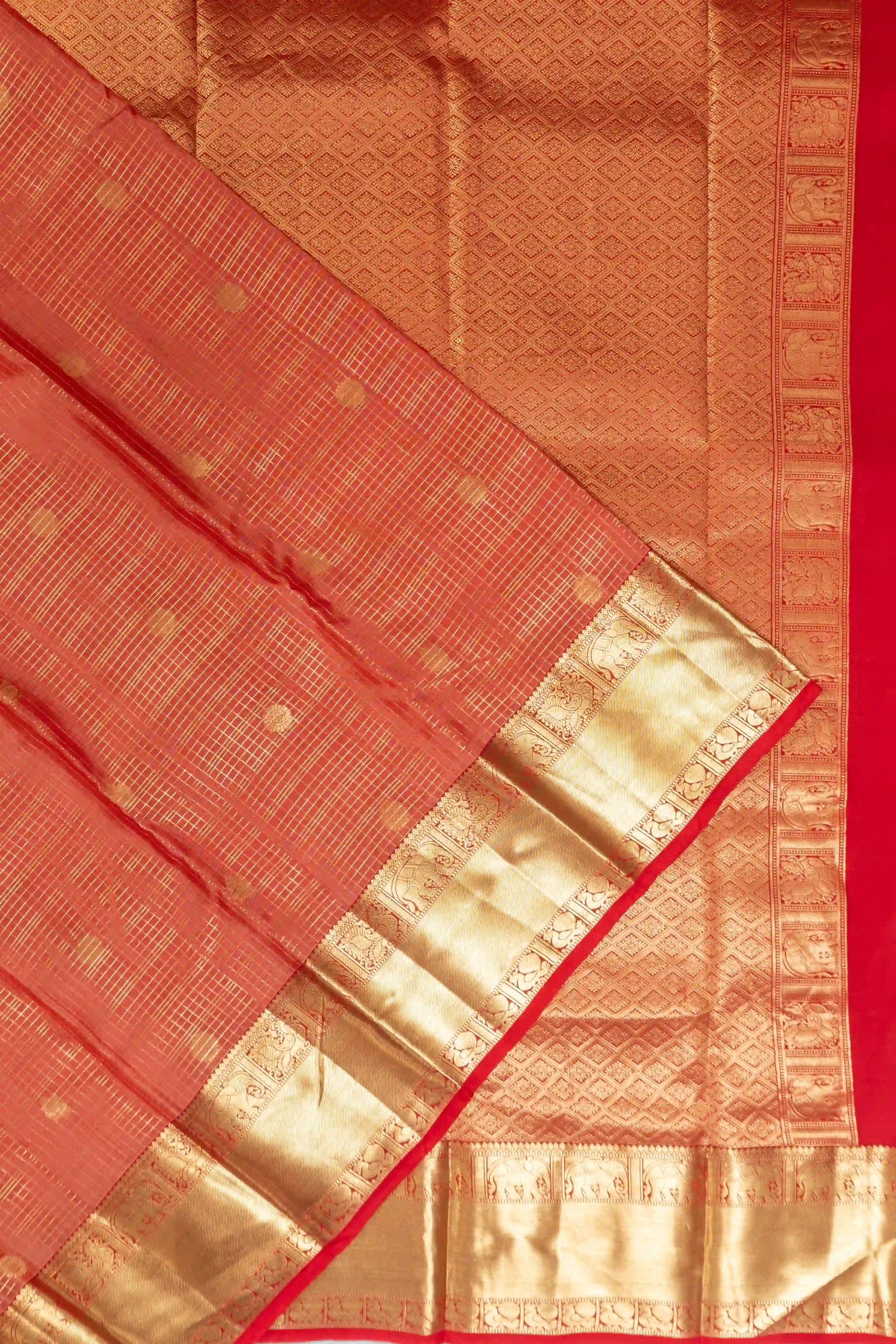 Taranga Kanchi Silk Checks And Butta Red Saree