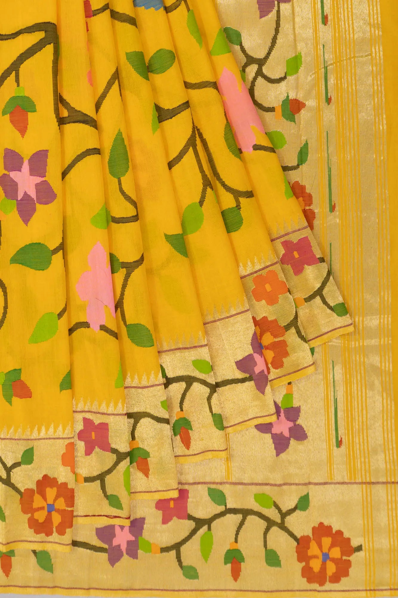 Paithani Silk All Over Jaal Yellow Saree