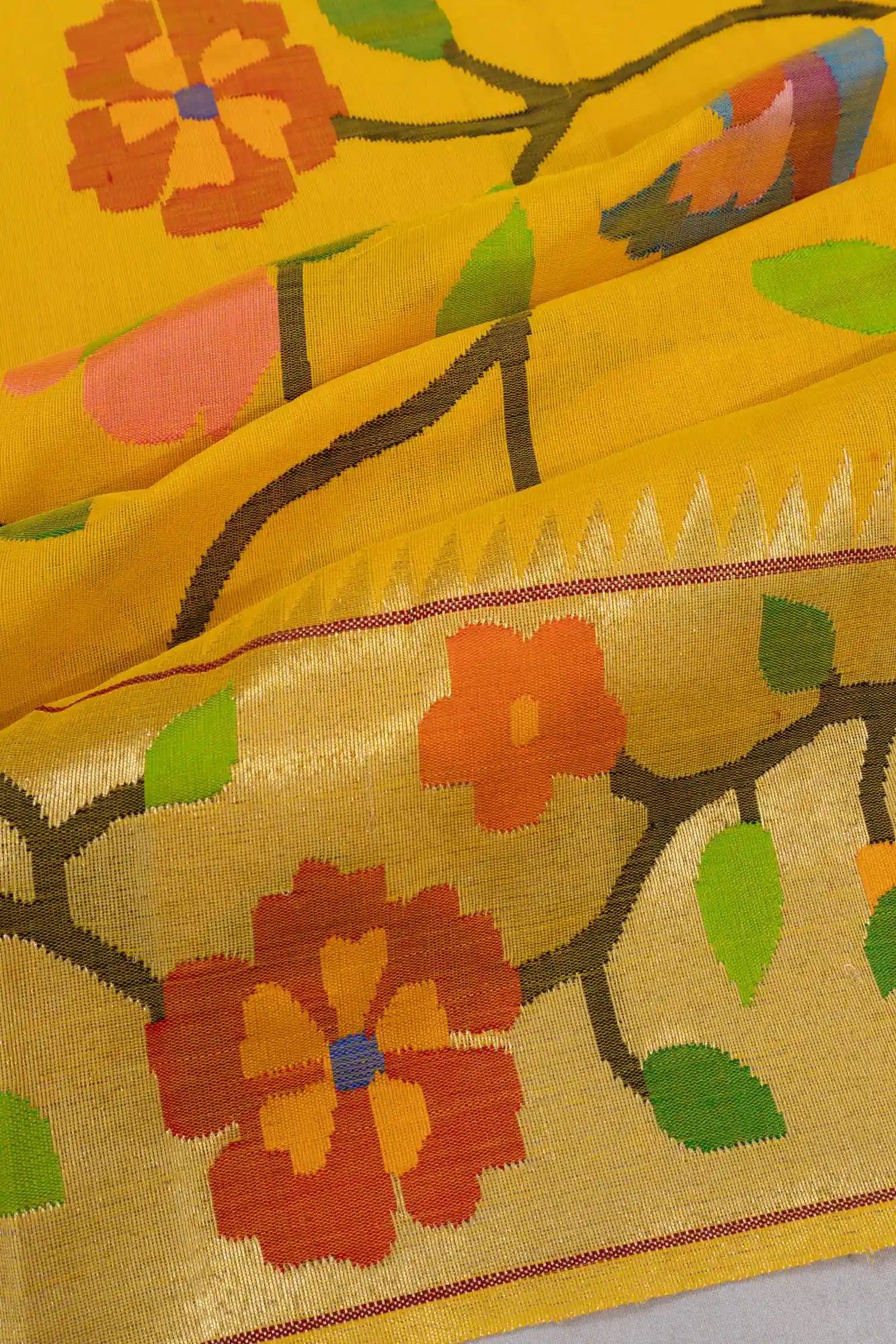 Paithani Silk All Over Jaal Yellow Saree