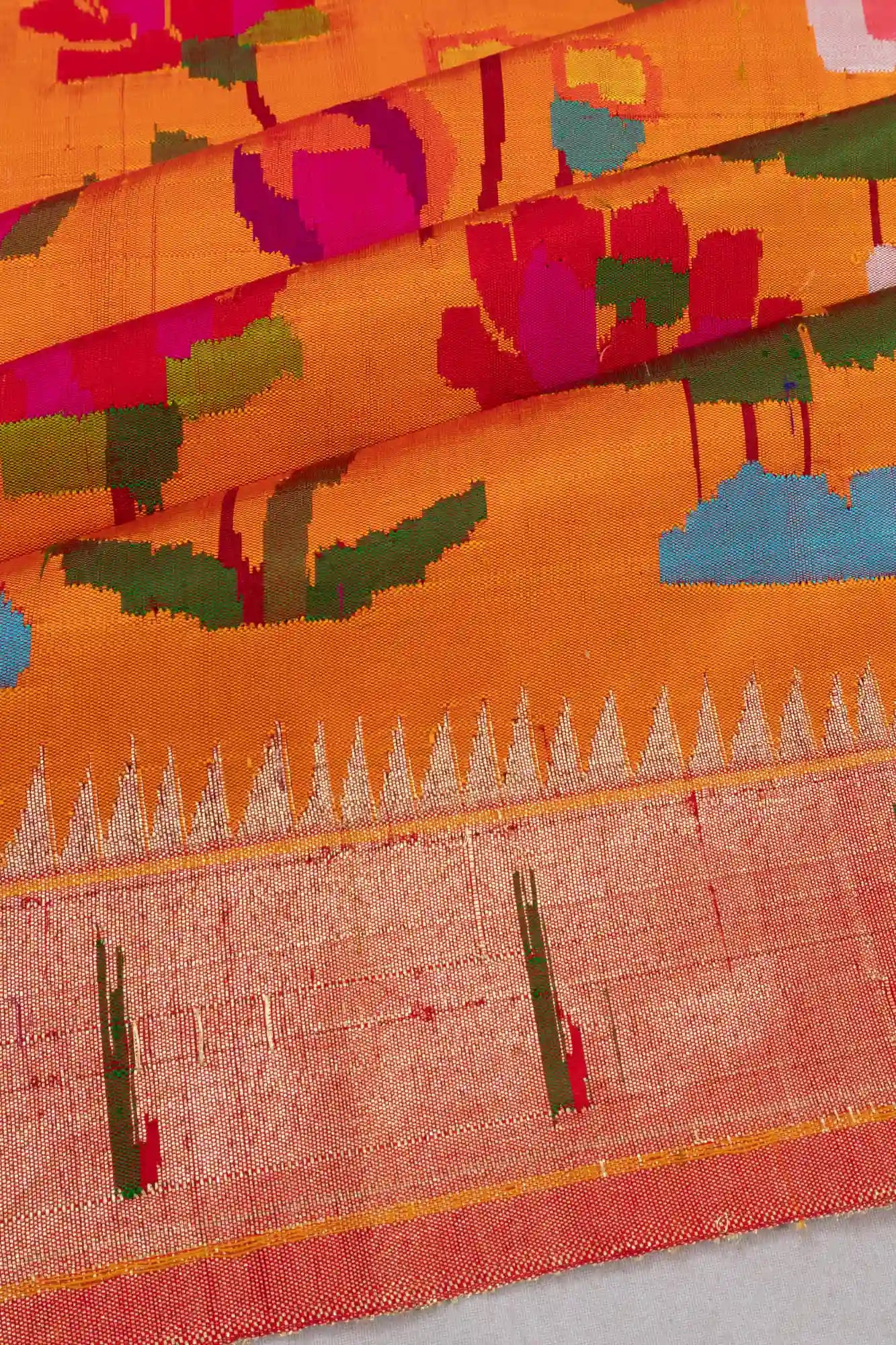 Paithani Silk All Over Jaal Orange Saree With Single Muniya Border