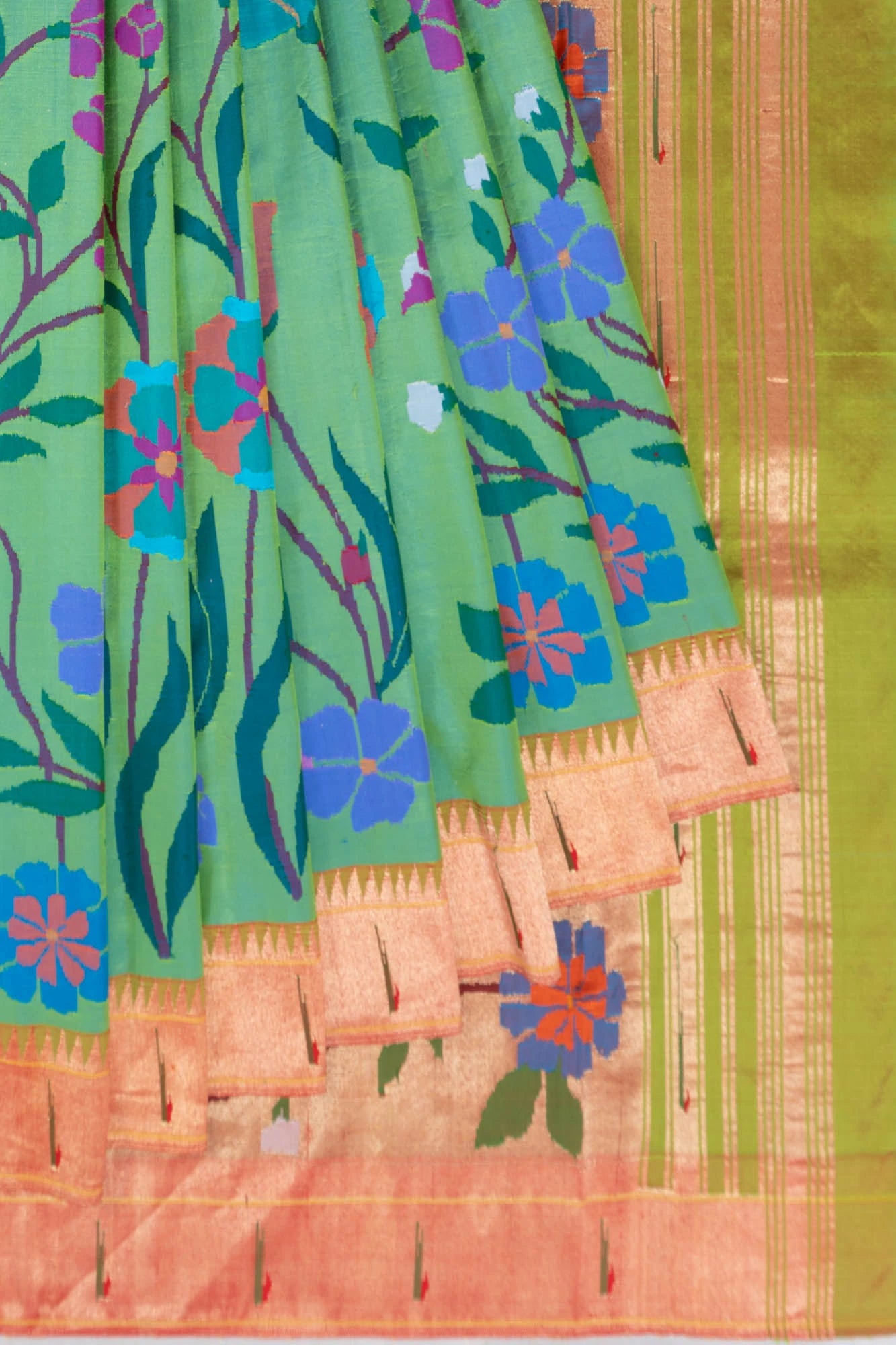 Paithani Silk All Over Jaal Sea Green Saree With Single Muniya Border