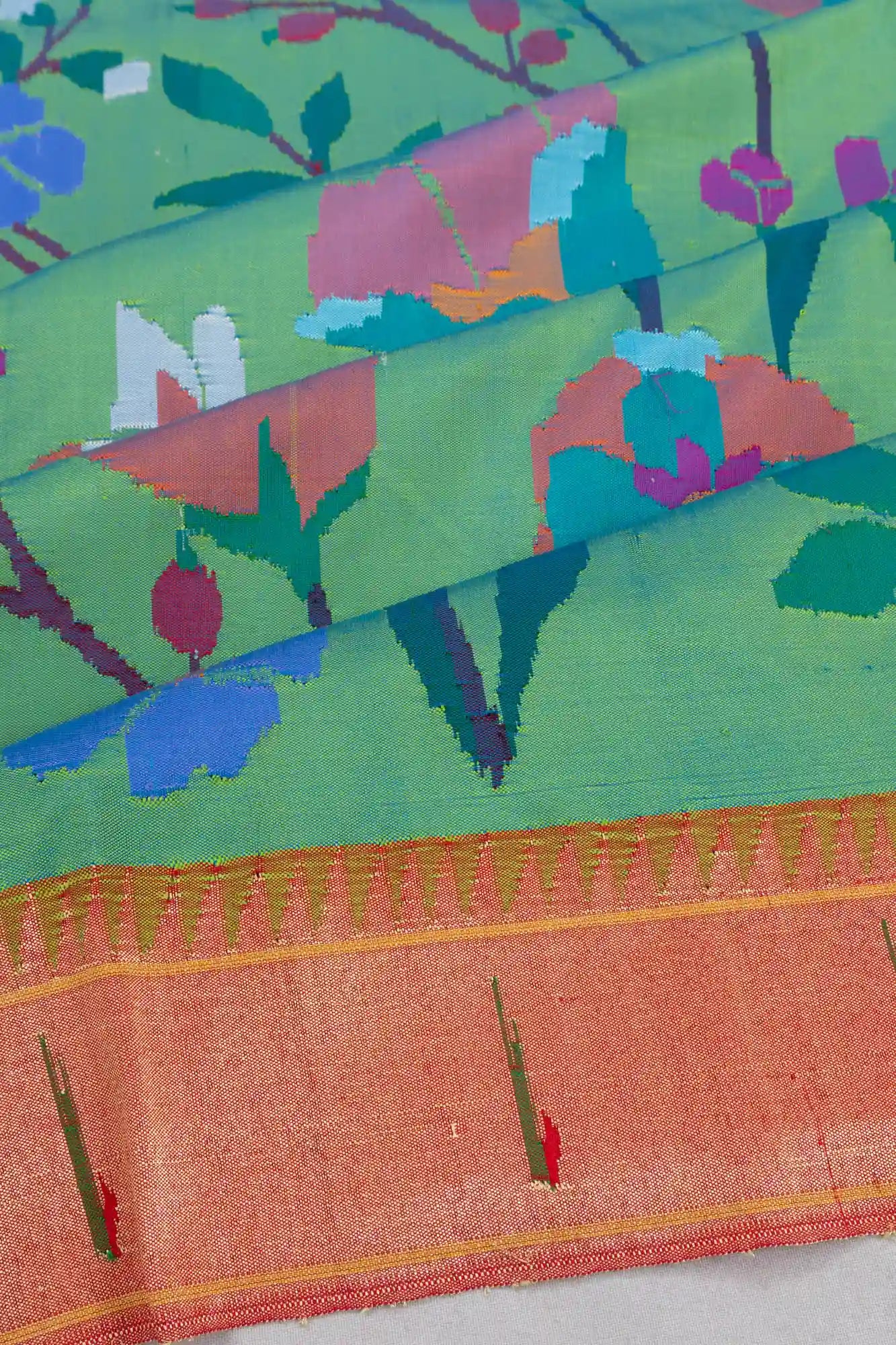 Paithani Silk All Over Jaal Sea Green Saree With Single Muniya Border