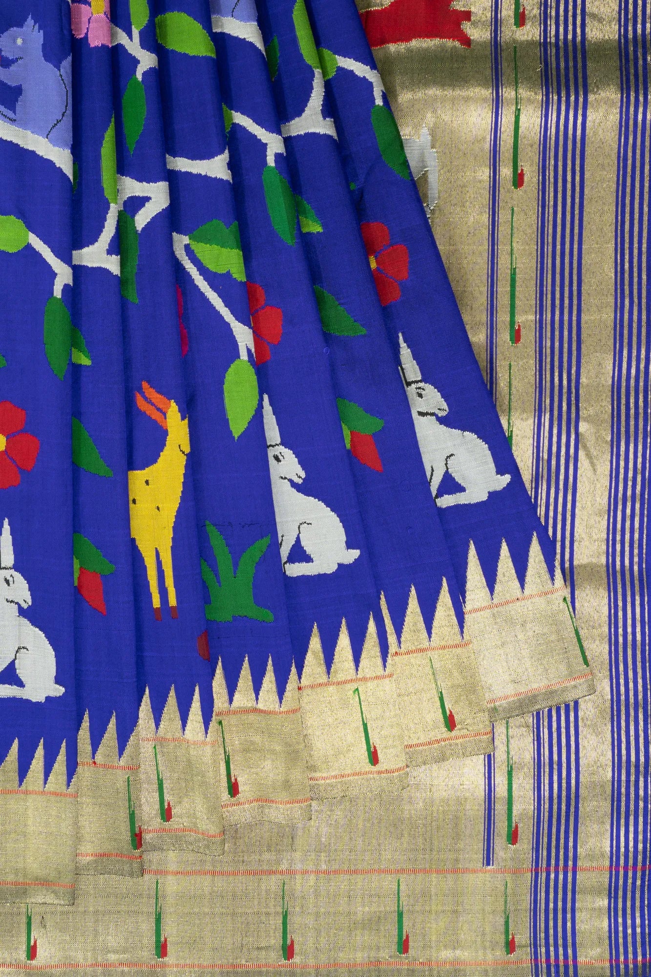 Paithani Silk All Over Jaal Royal Blue Saree With Single Muniya Border