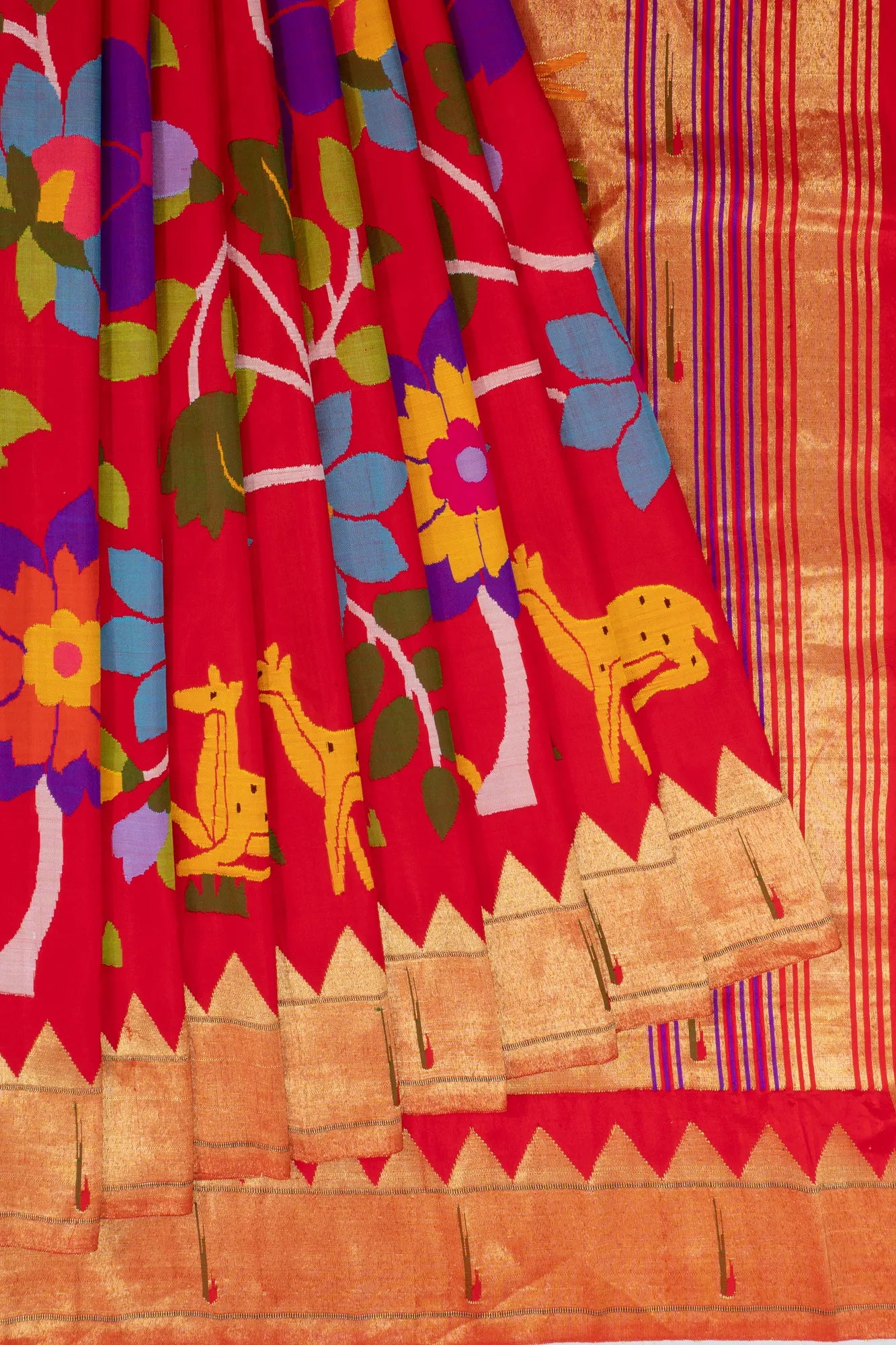 Paithani Silk All Over Jaal Red Saree With Single Muniya Border