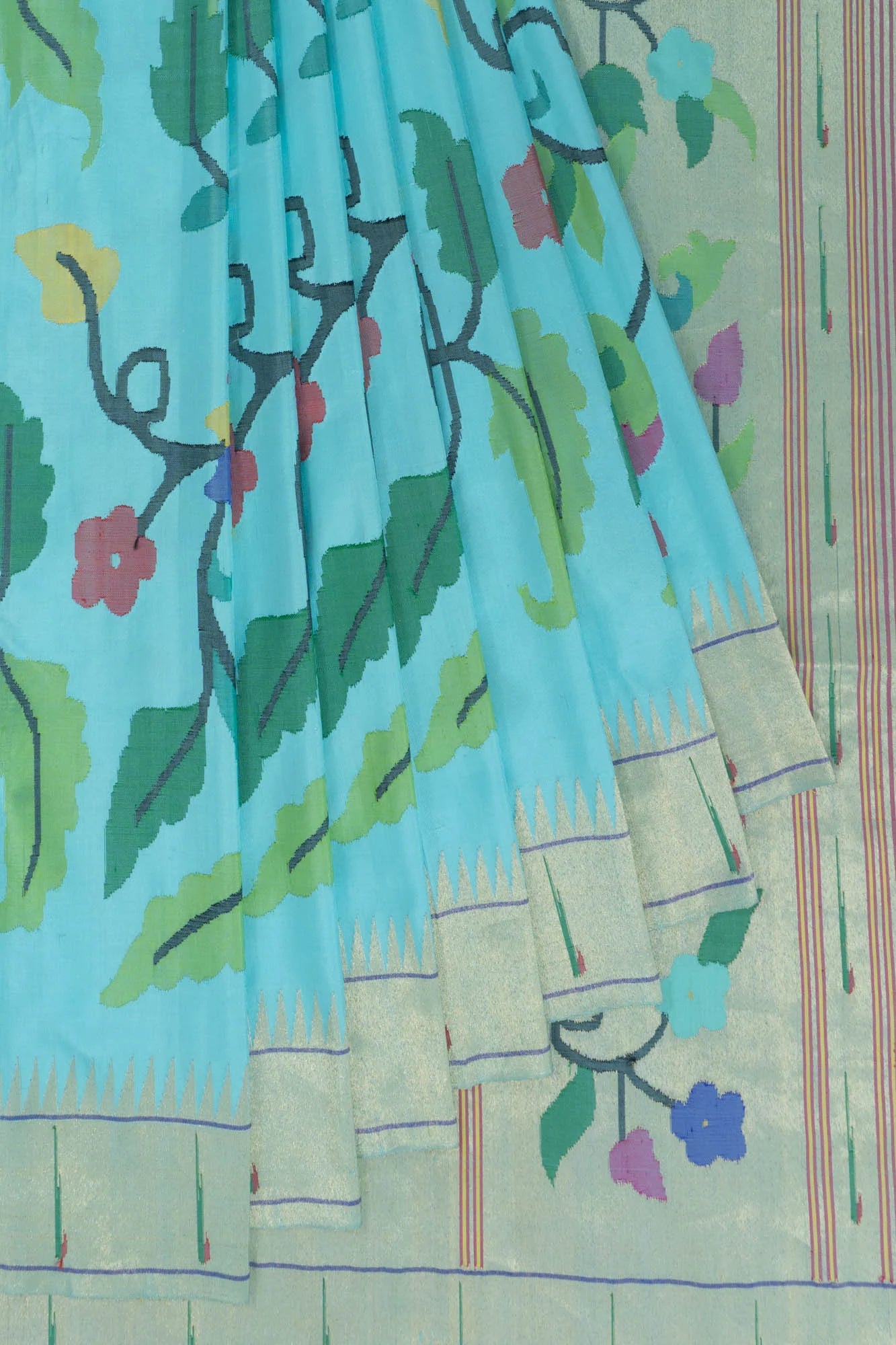 Paithani Silk All Over Jaal Sky Blue Saree With Single Muniya Border