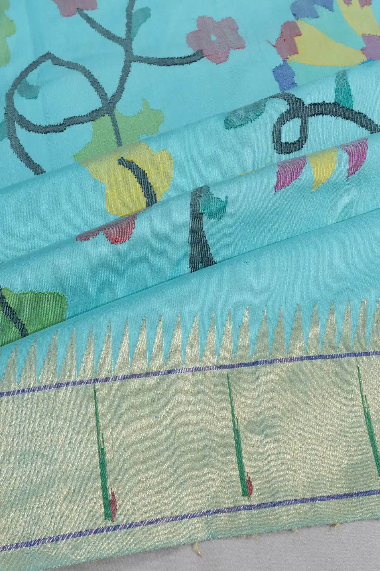 Paithani Silk All Over Jaal Sky Blue Saree With Single Muniya Border