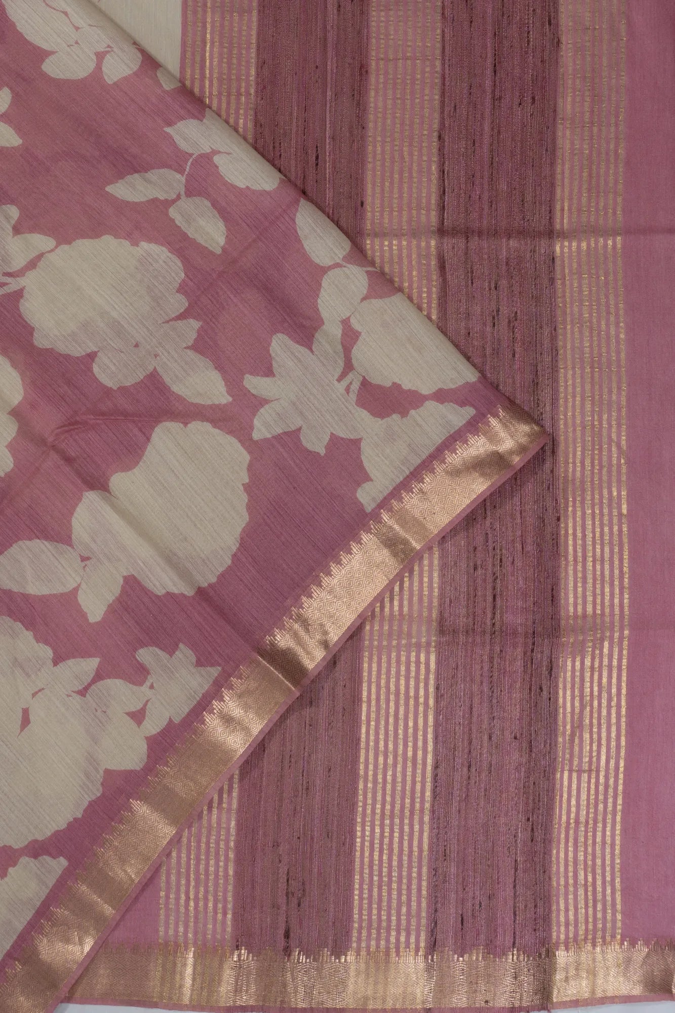 Tussar Floral Printed Lavender Saree