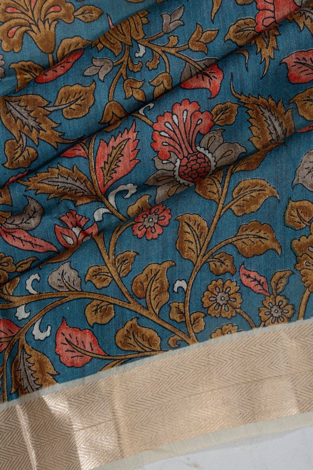 Tussar Floral Printed Blue Saree
