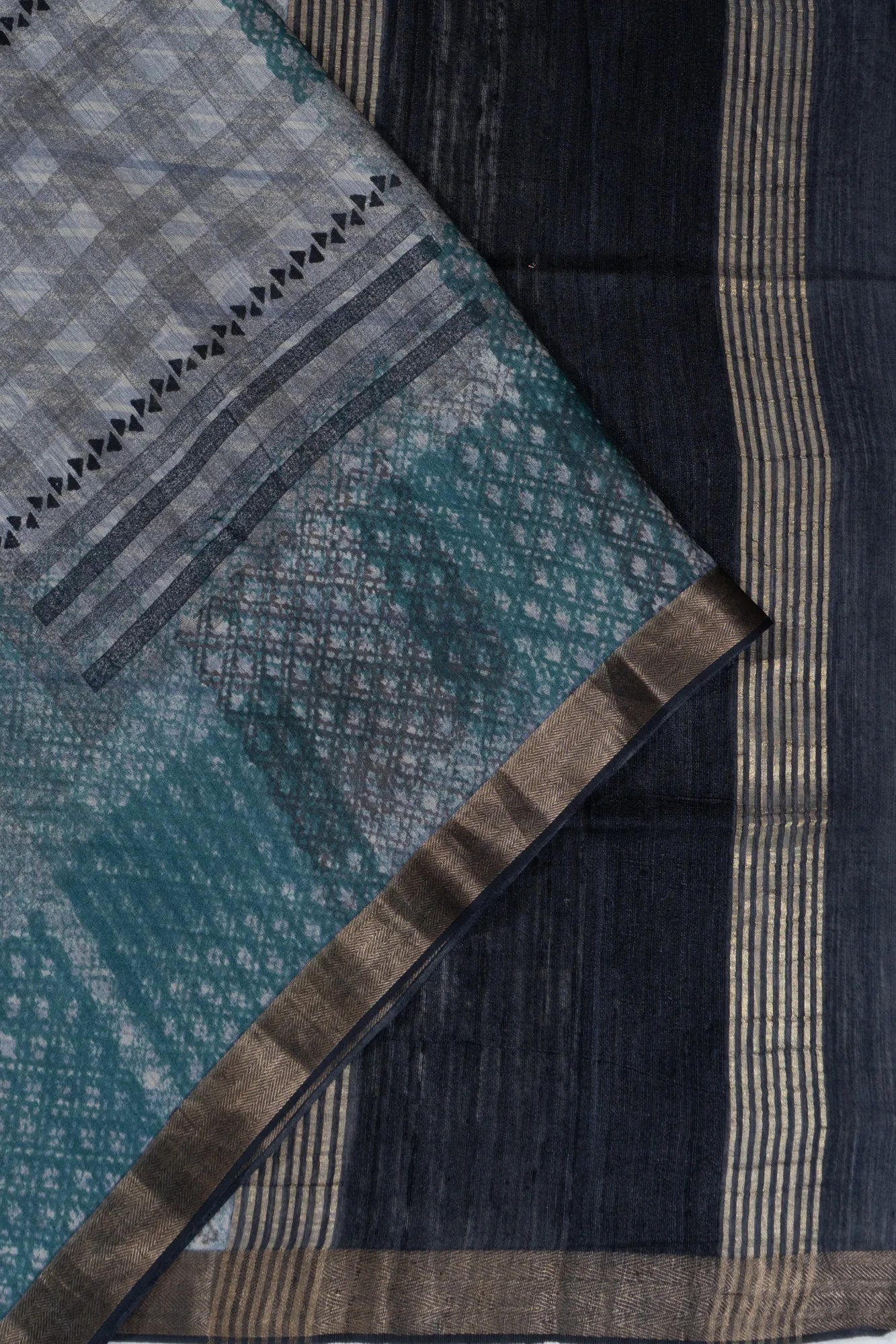 Tussar Printed Blue Saree