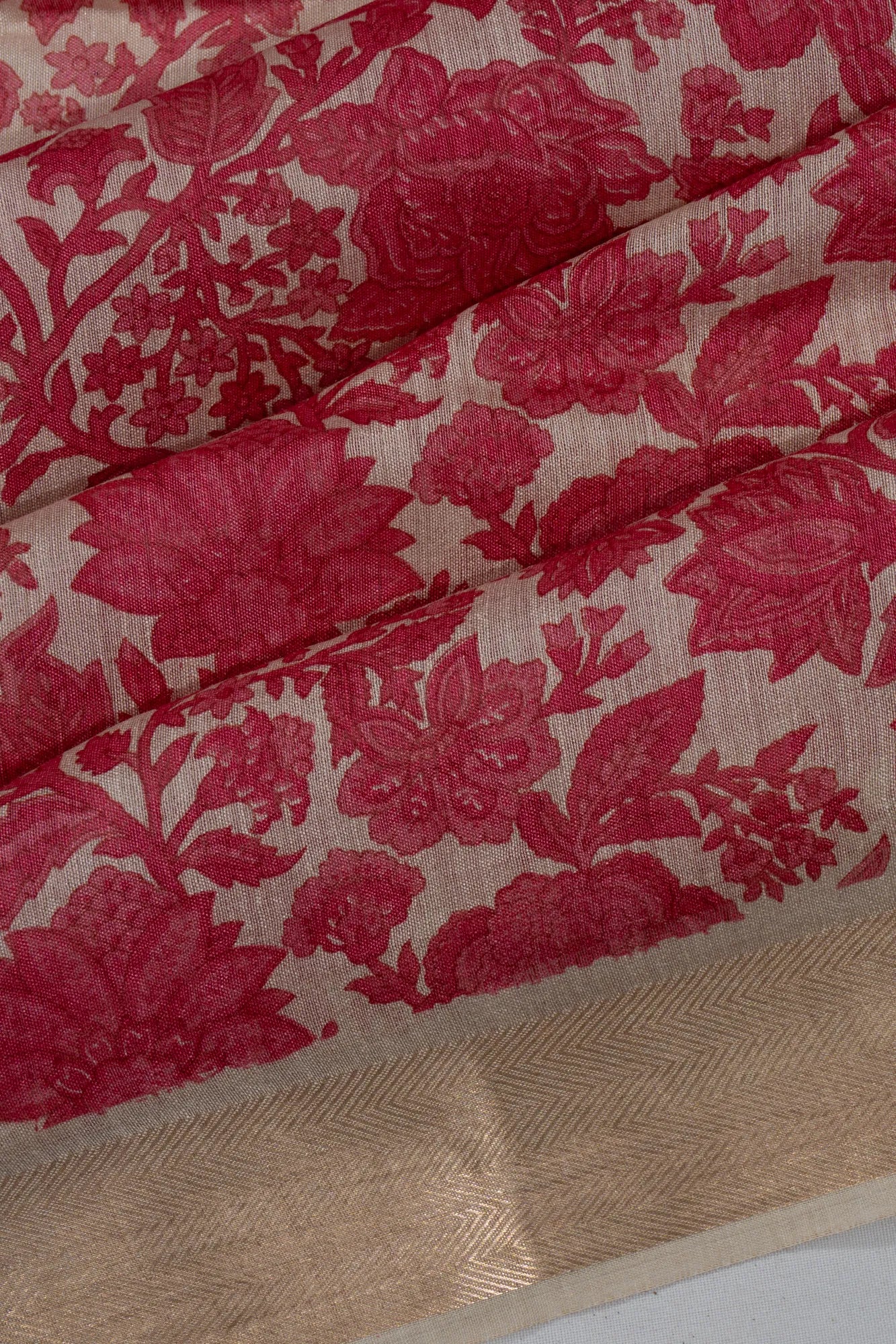 Tussar Floral Printed Pink Saree