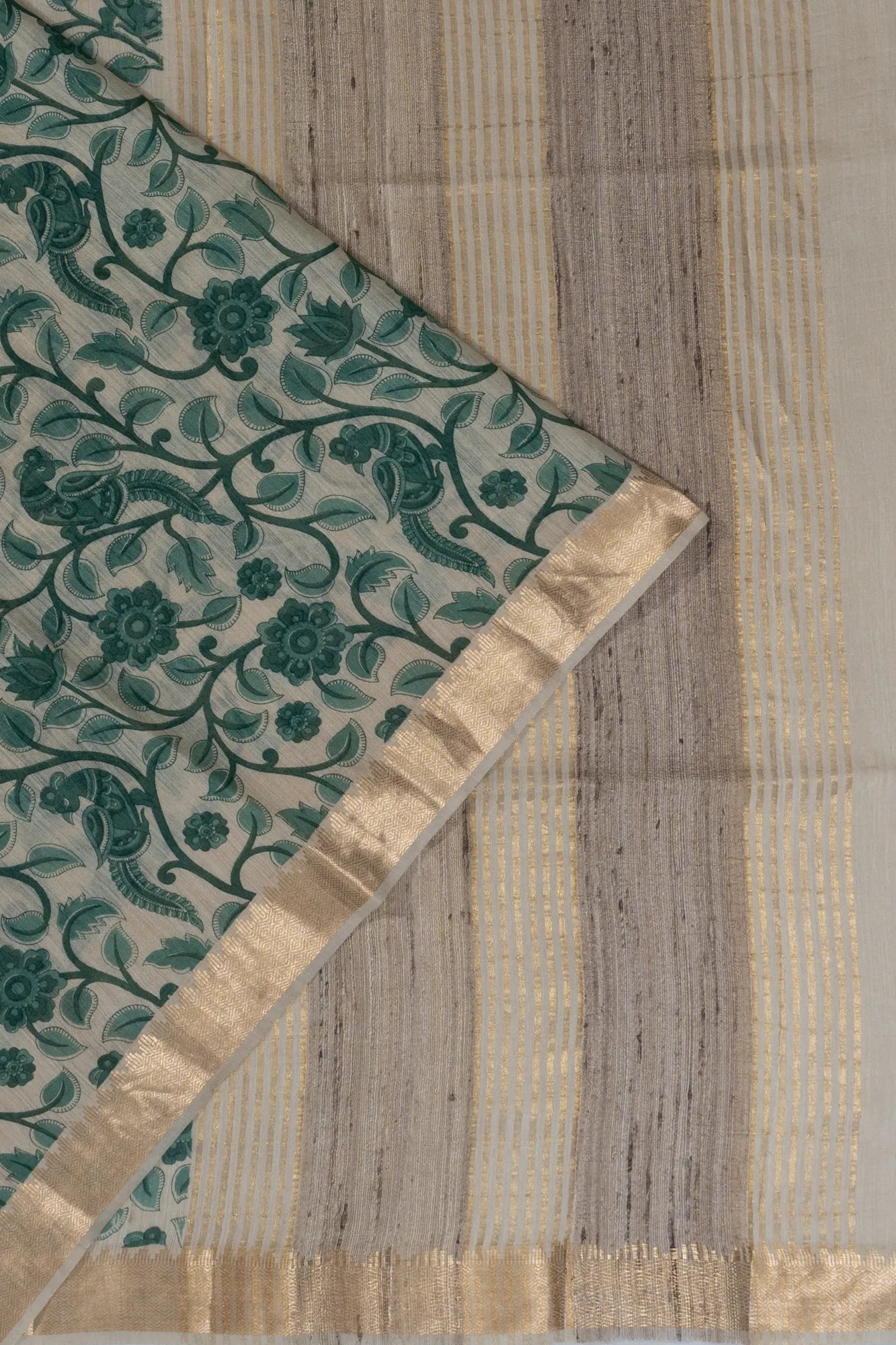 Tussar Printed Cream Saree