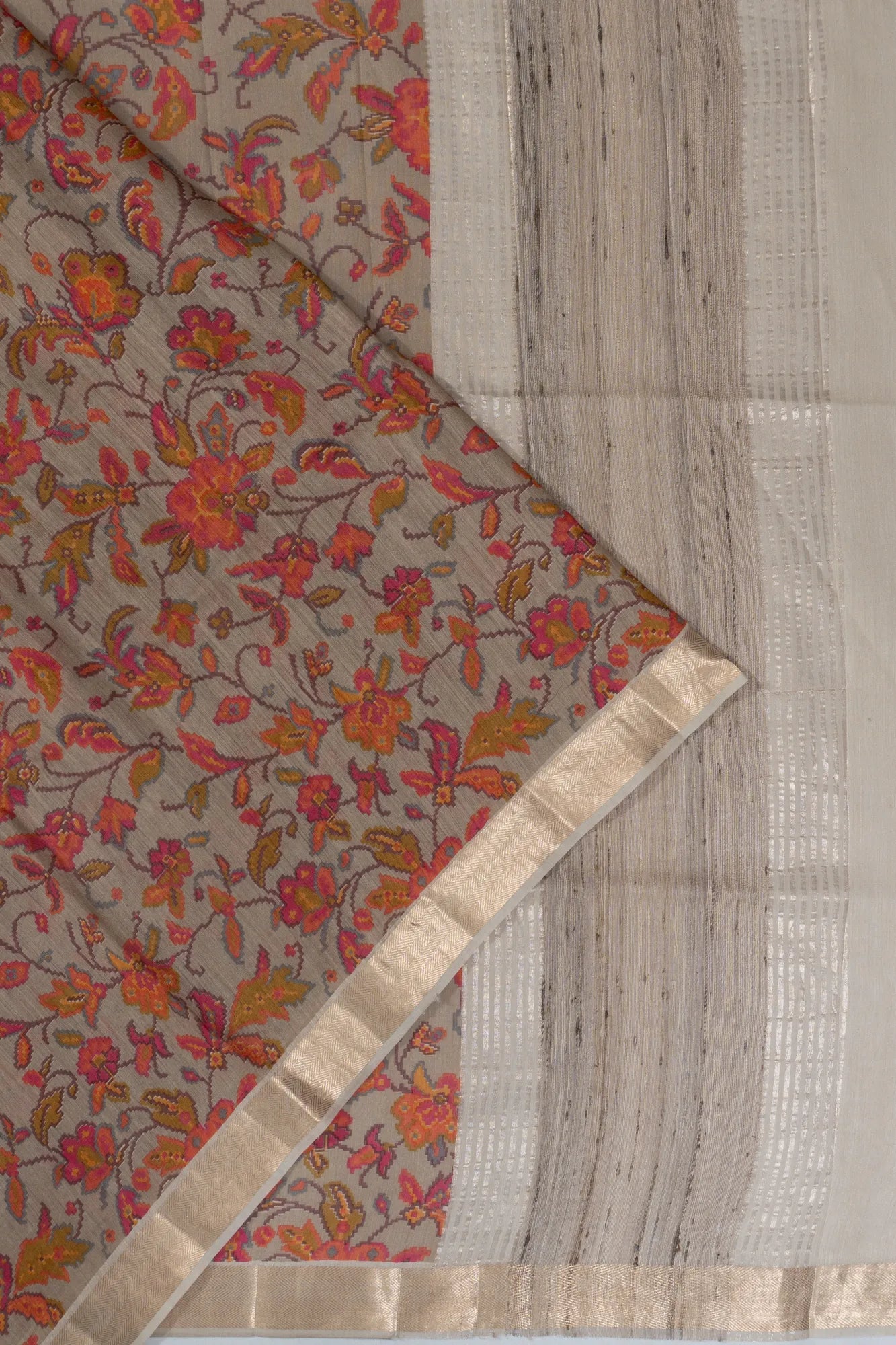 Tussar Floral Printed Grey Saree