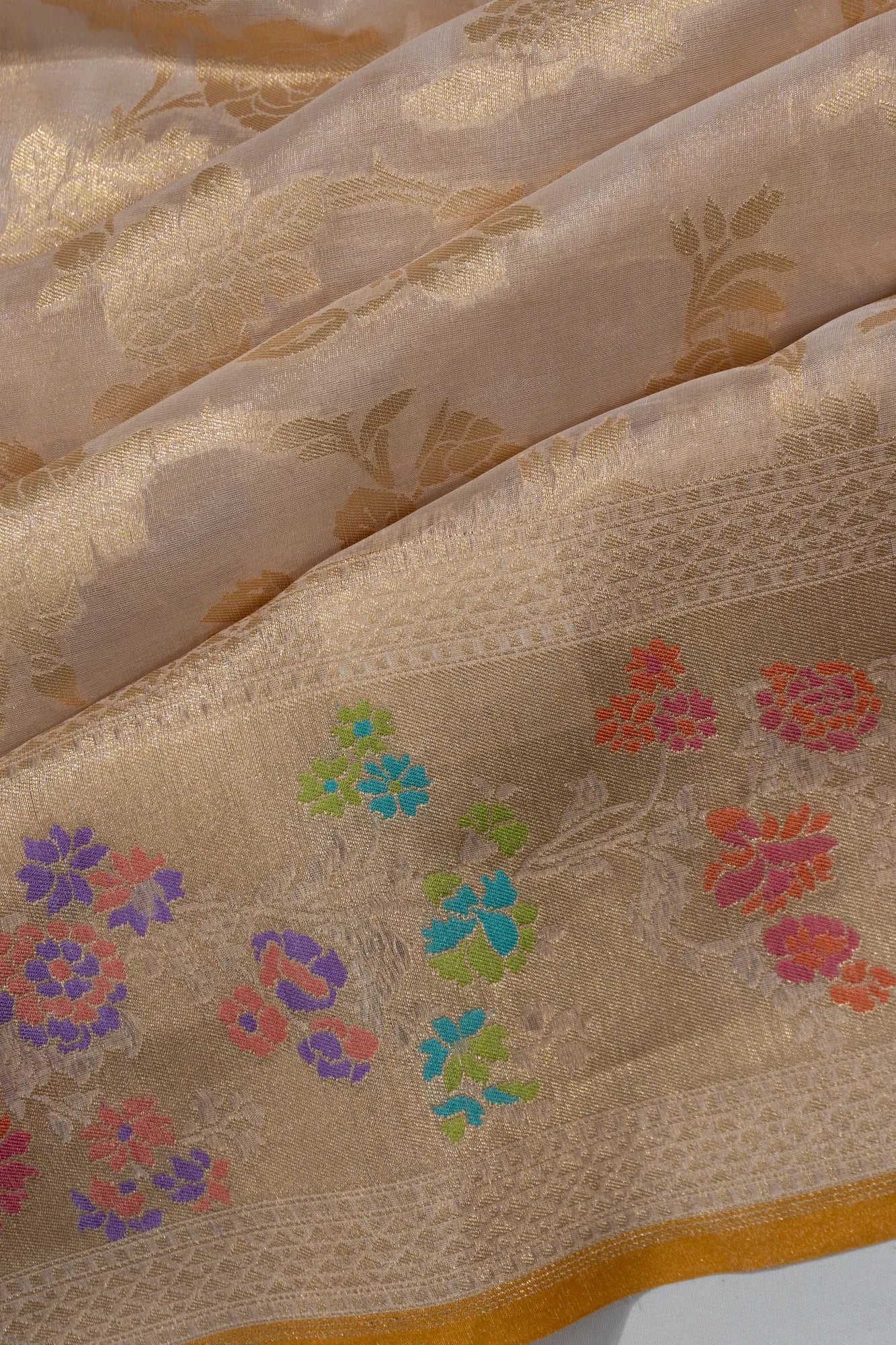 Banarasi Kora Organza Tissue Jaal Gold Saree