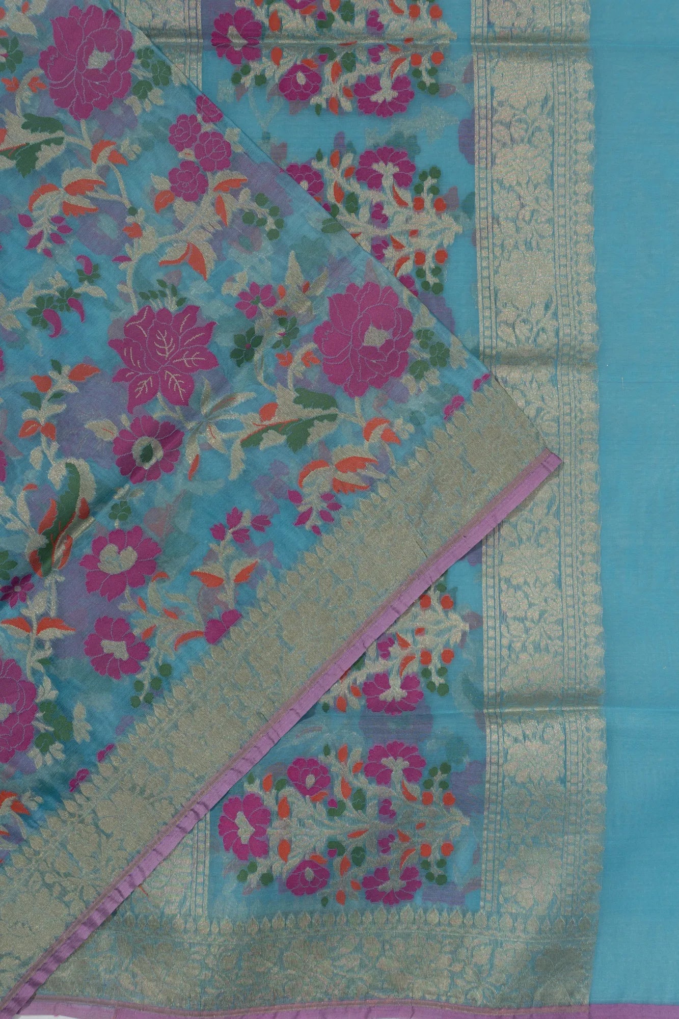 Banarasi Kora Organza Jaal Blue Saree