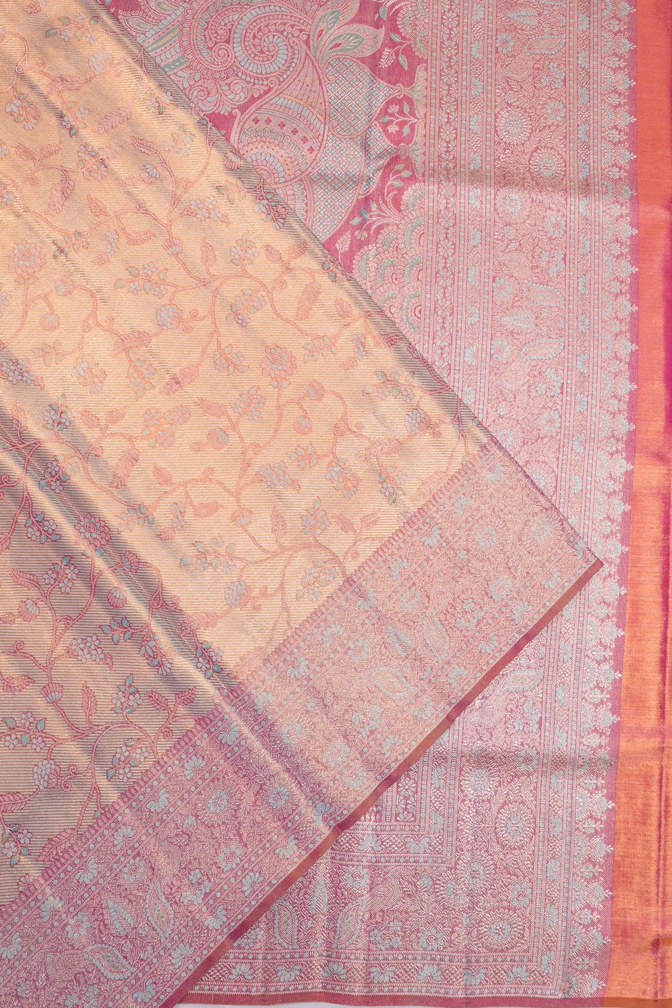 Kanchipuram Silk Tissue Floral Jaal Sky Blue Saree