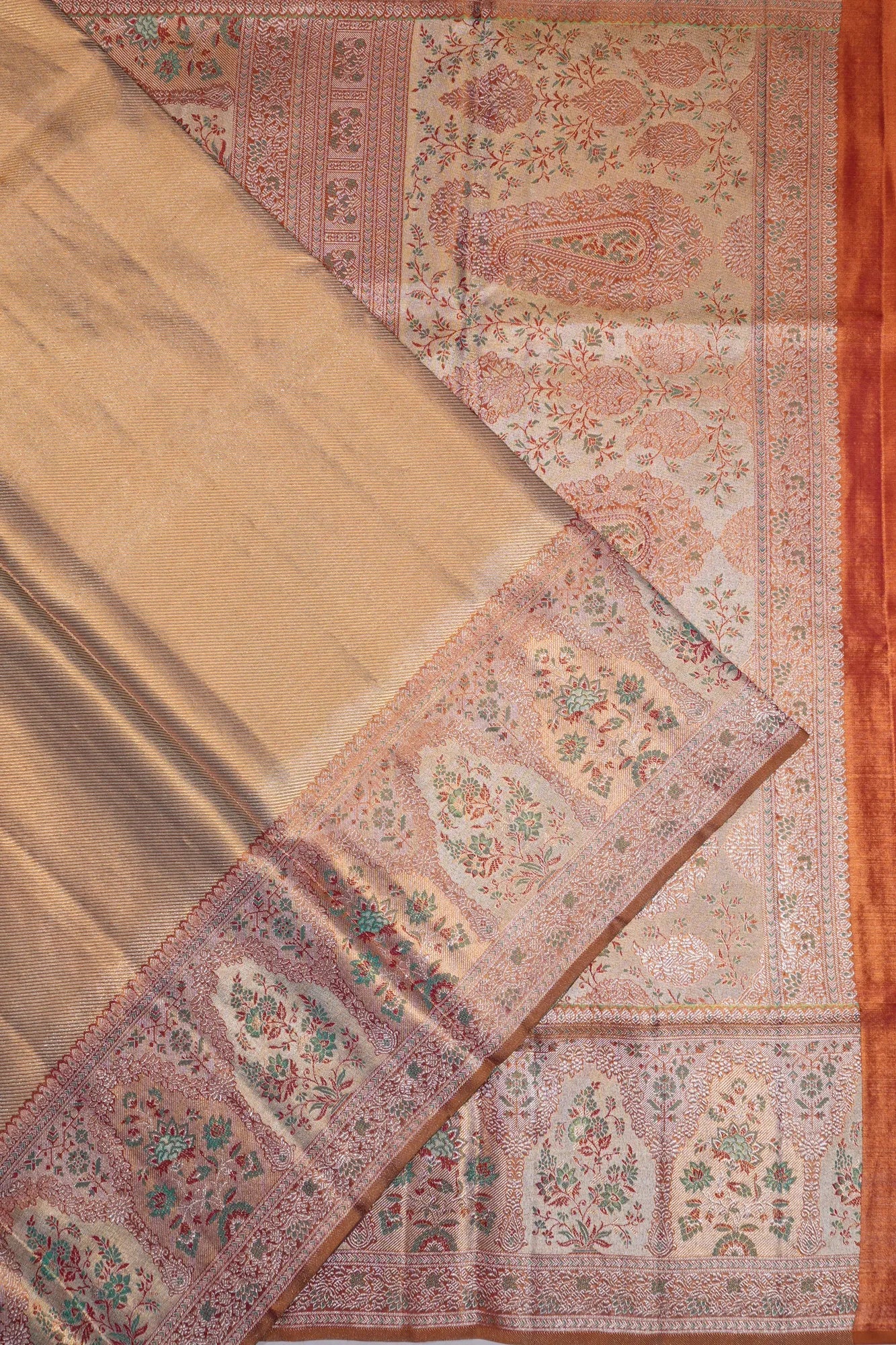 Kanchipuram Silk Tissue Brocade Gold Saree