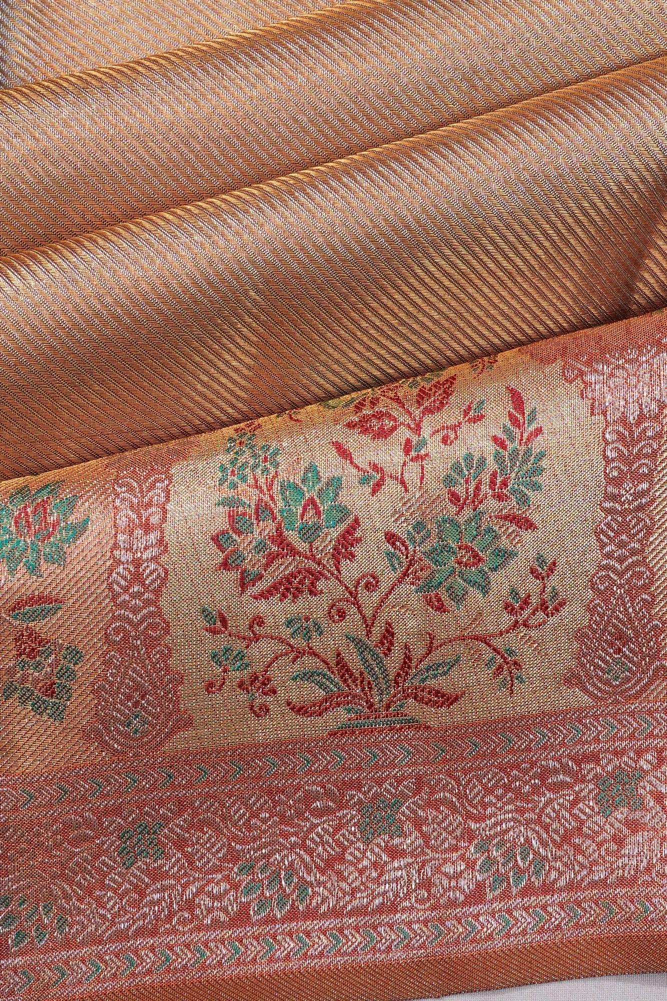 Kanchipuram Silk Tissue Brocade Gold Saree
