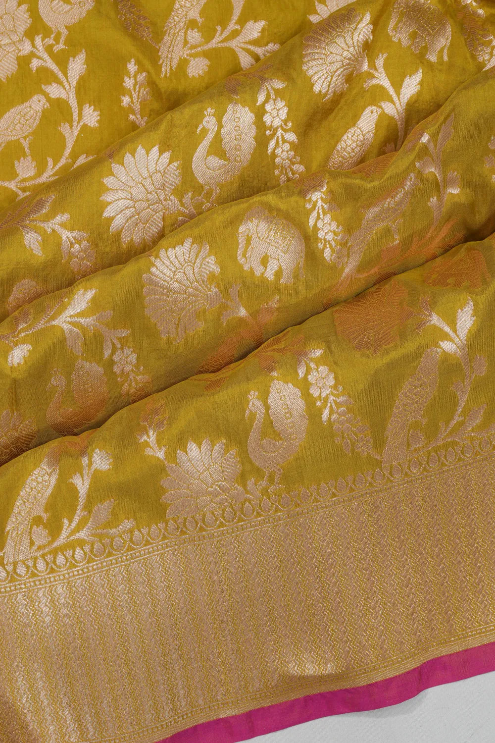 Vaanya Banaras Brocade Mehandi Green Saree