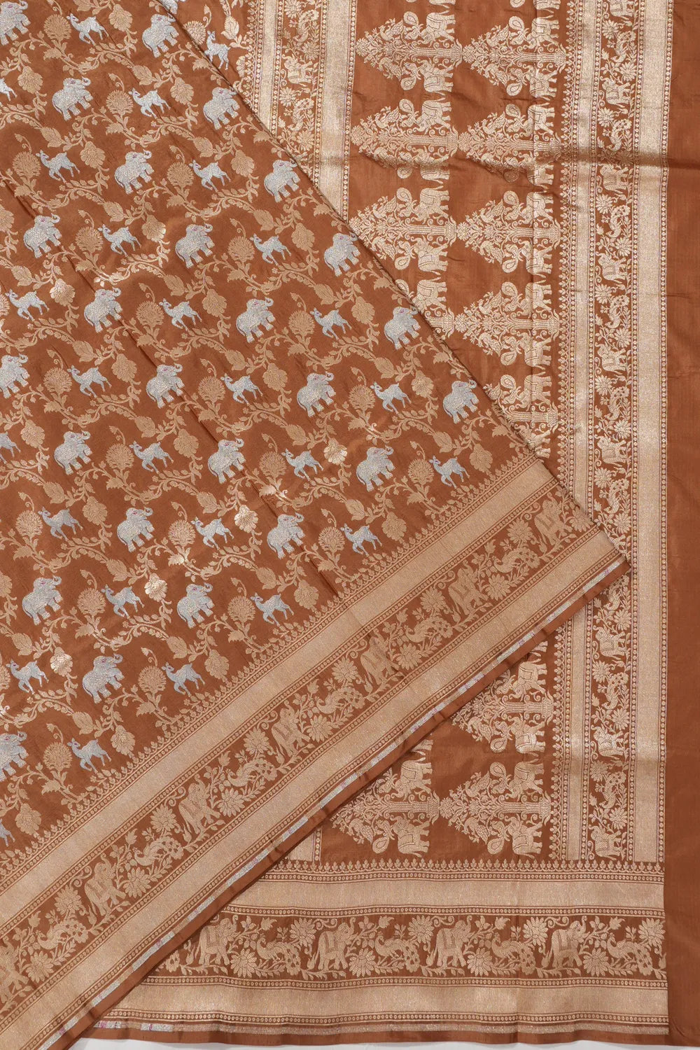Banarasi Silk Jaal And Butta Brown Saree