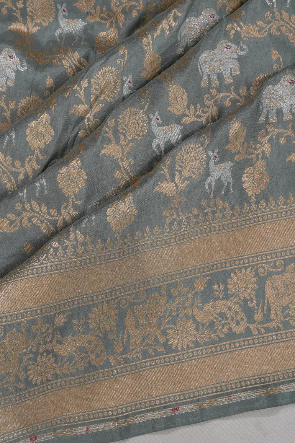 Banarasi Silk Jaal And Butta Grey Saree