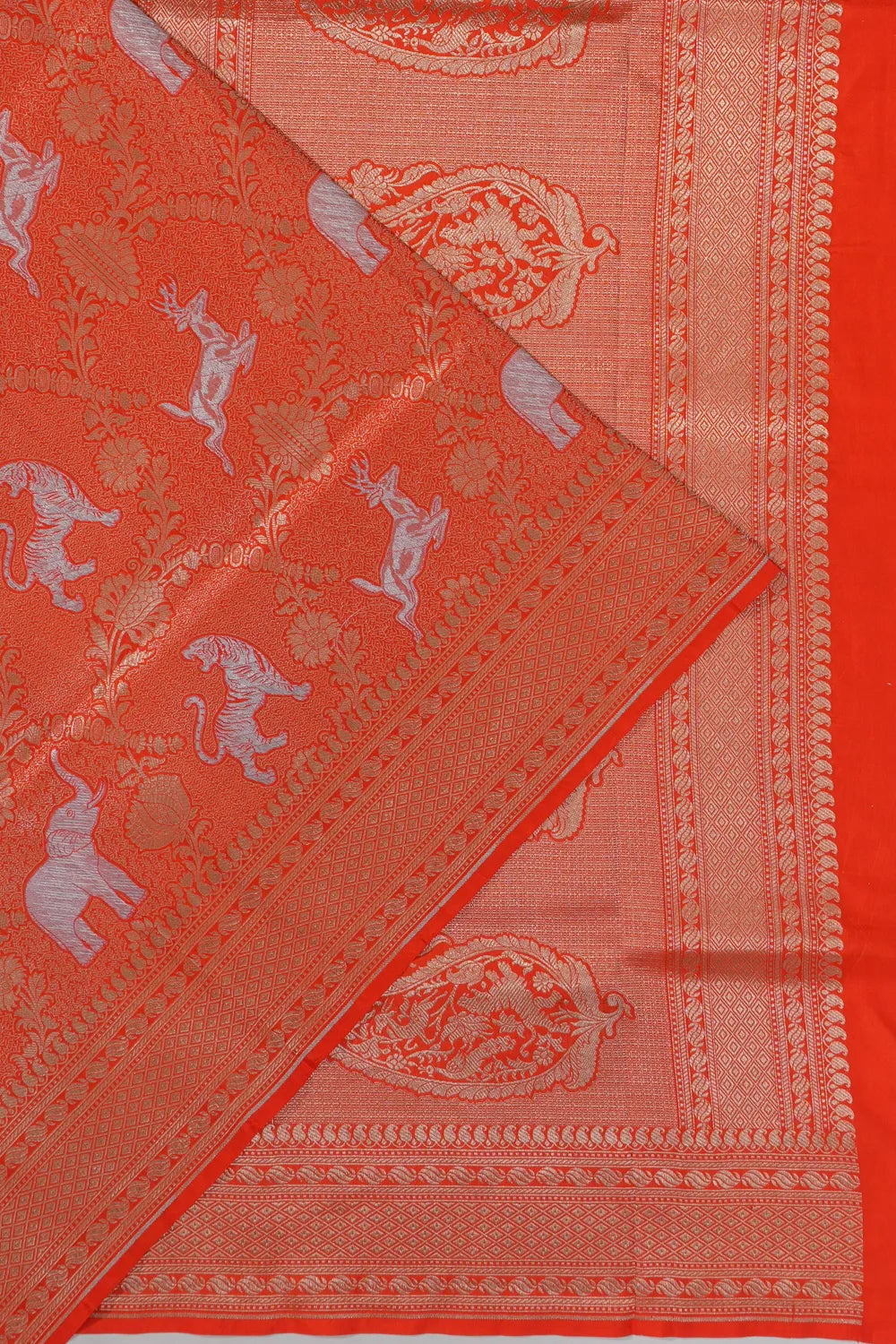 Banarasi Silk Jaal And Butta Orange Saree