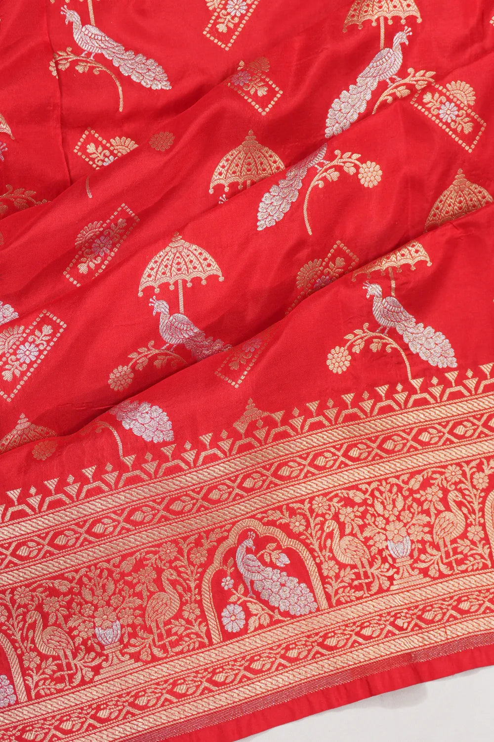 Banarasi Silk Butta Vermillion Red Saree