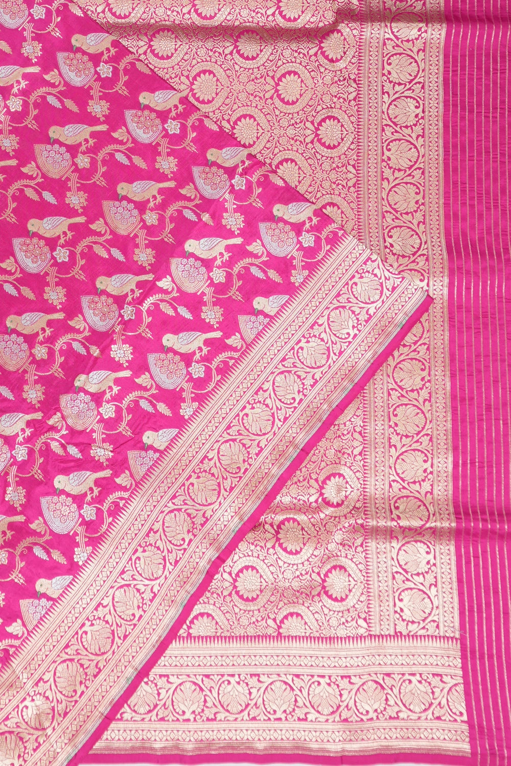 Vaanya Banaras Silk Jaal Rani Pink Saree