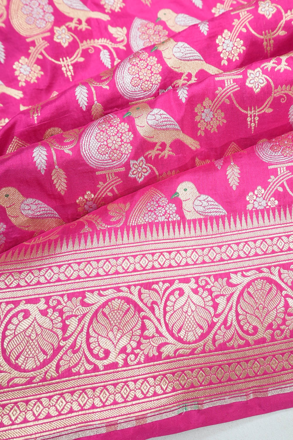 Vaanya Banaras Silk Jaal Rani Pink Saree
