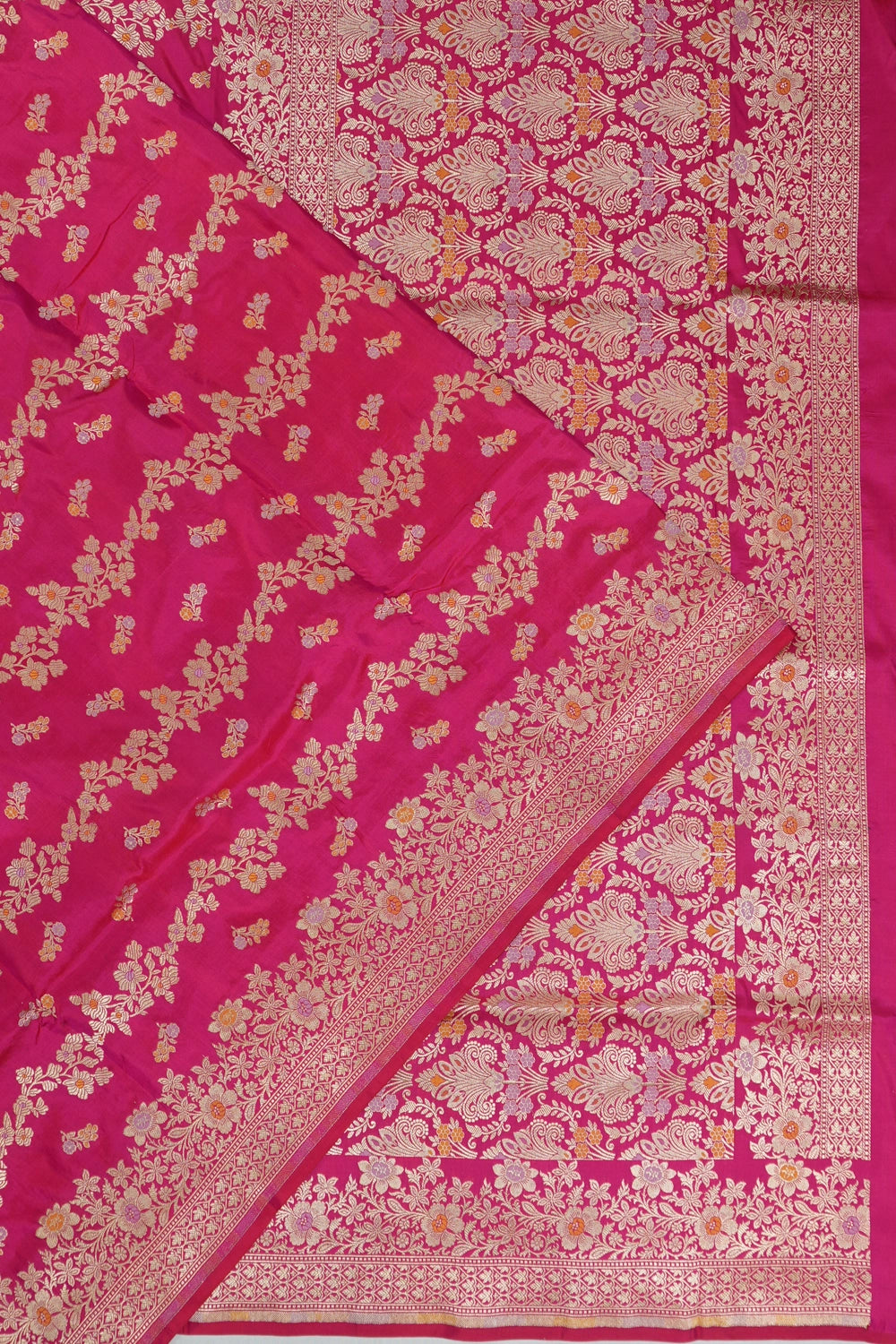 Vaanya Banaras Silk Jaal Rani Pink Saree