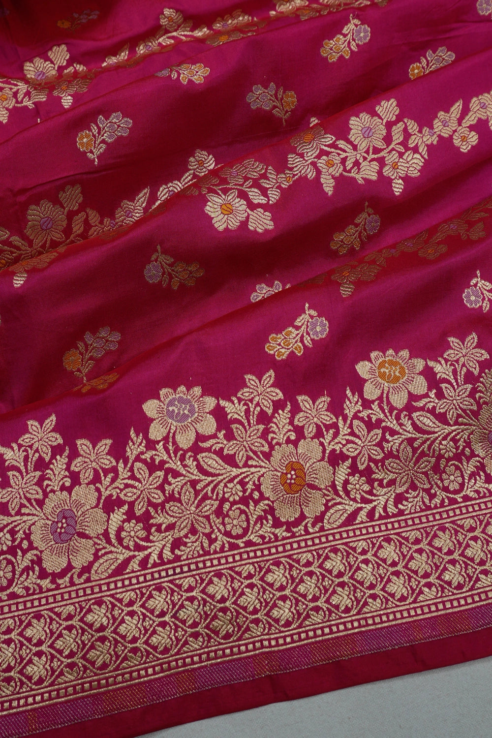 Vaanya Banaras Silk Jaal Rani Pink Saree