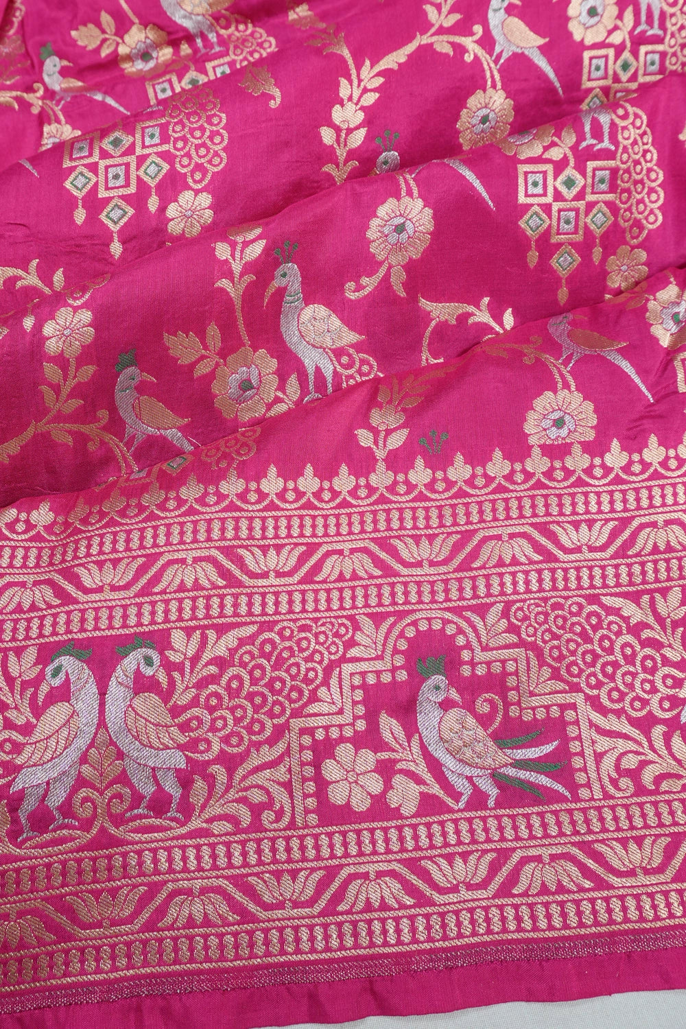 Vaanya Banaras Silk Brocade Rani Pink Saree