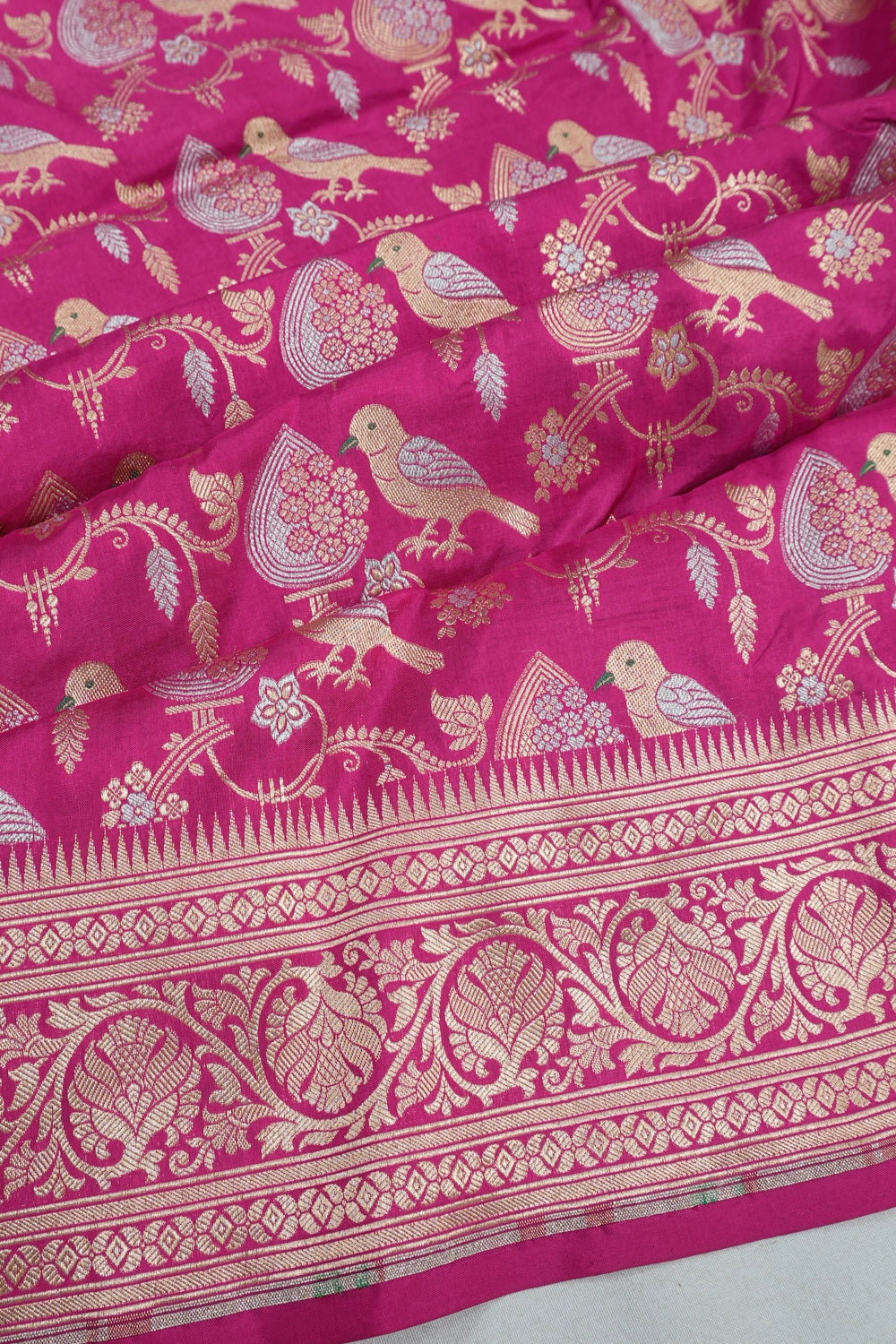 Vaanya Banaras Silk Jaal Rani Pink Saree