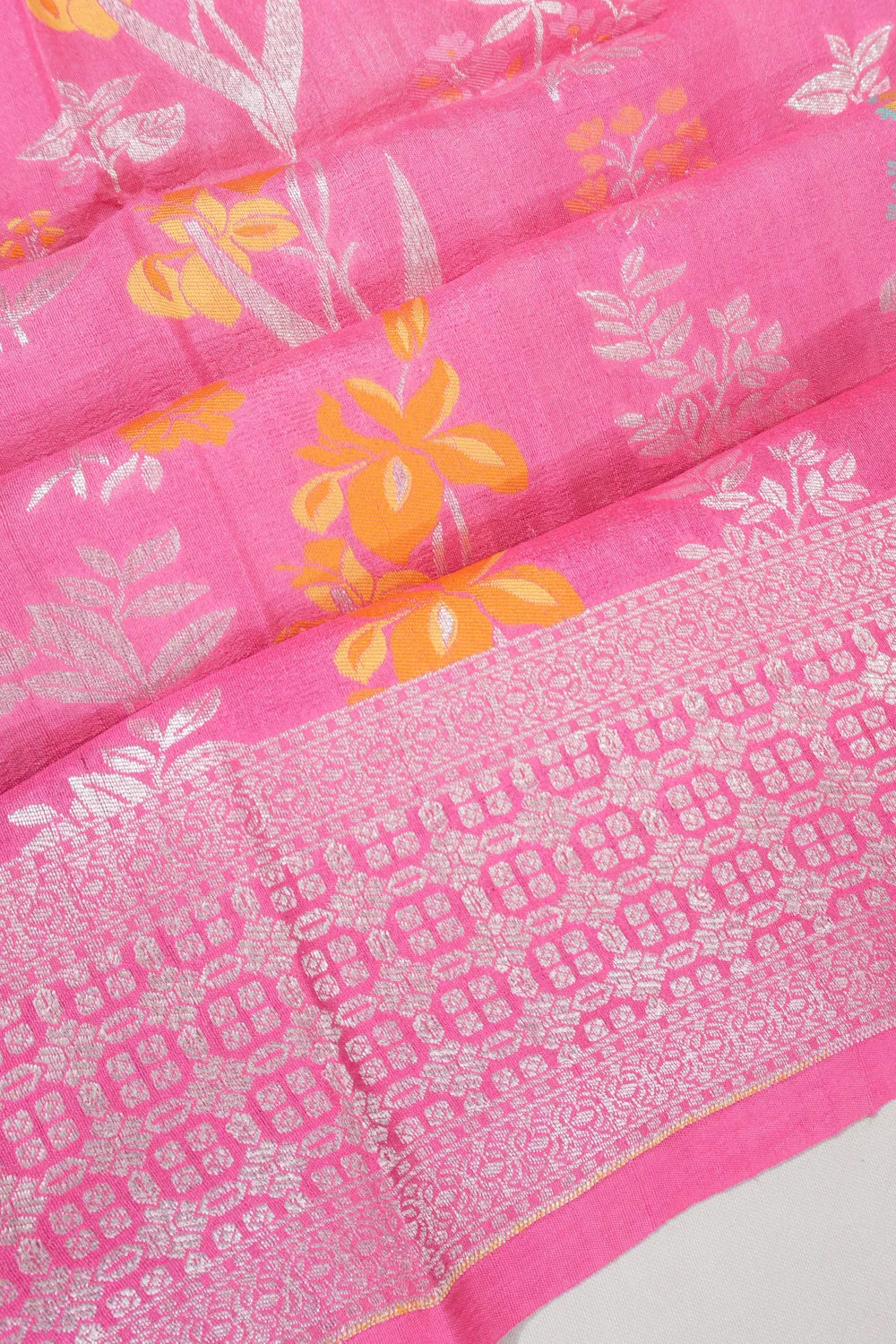 Banarasi Tussar Georgette Brocade Pink Saree