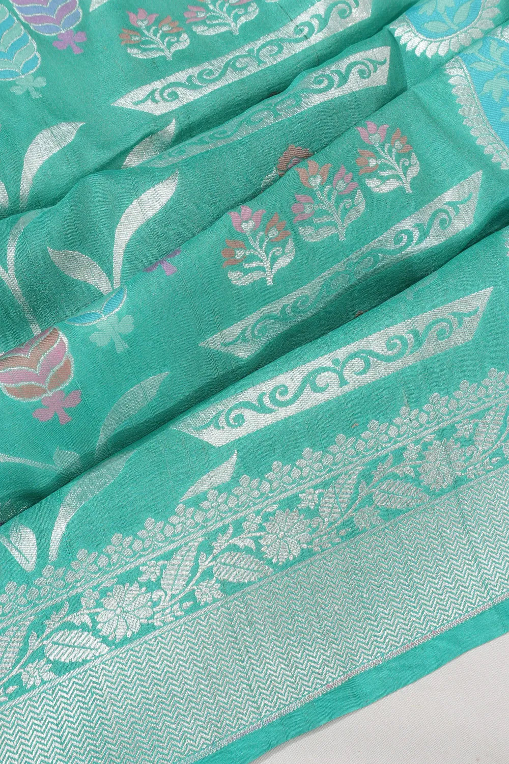 Banarasi Tussar Georgette Brocade Sea Blue Saree