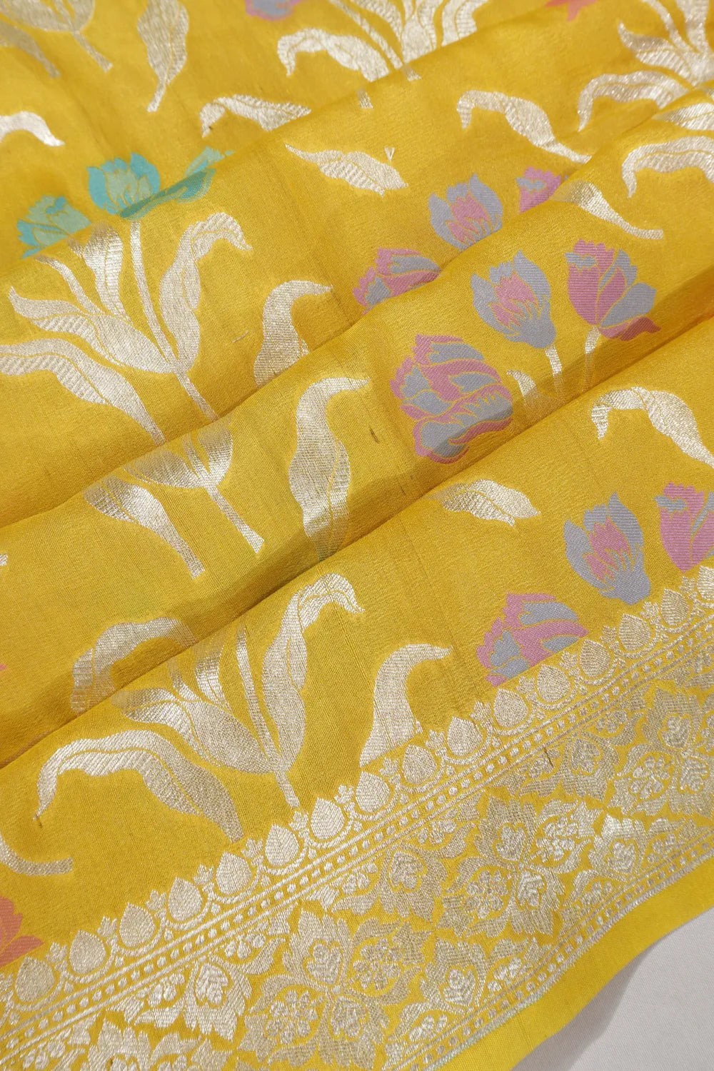 Banarasi Tussar Georgette Brocade Yellow Saree