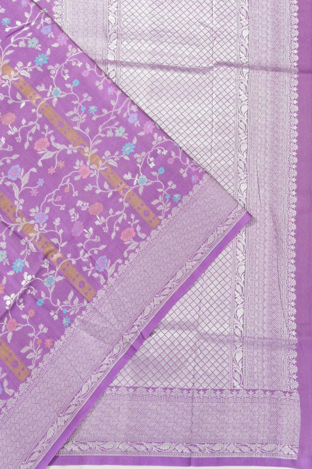 Banarasi Tussar Georgette Jaal And Stripes Lavender Saree