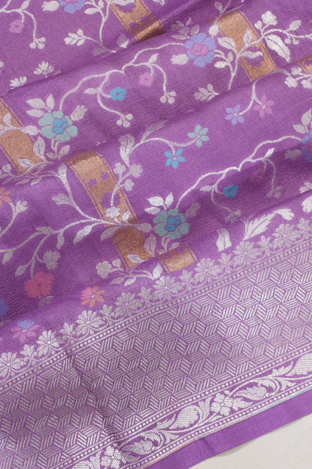 Banarasi Tussar Georgette Jaal And Stripes Lavender Saree