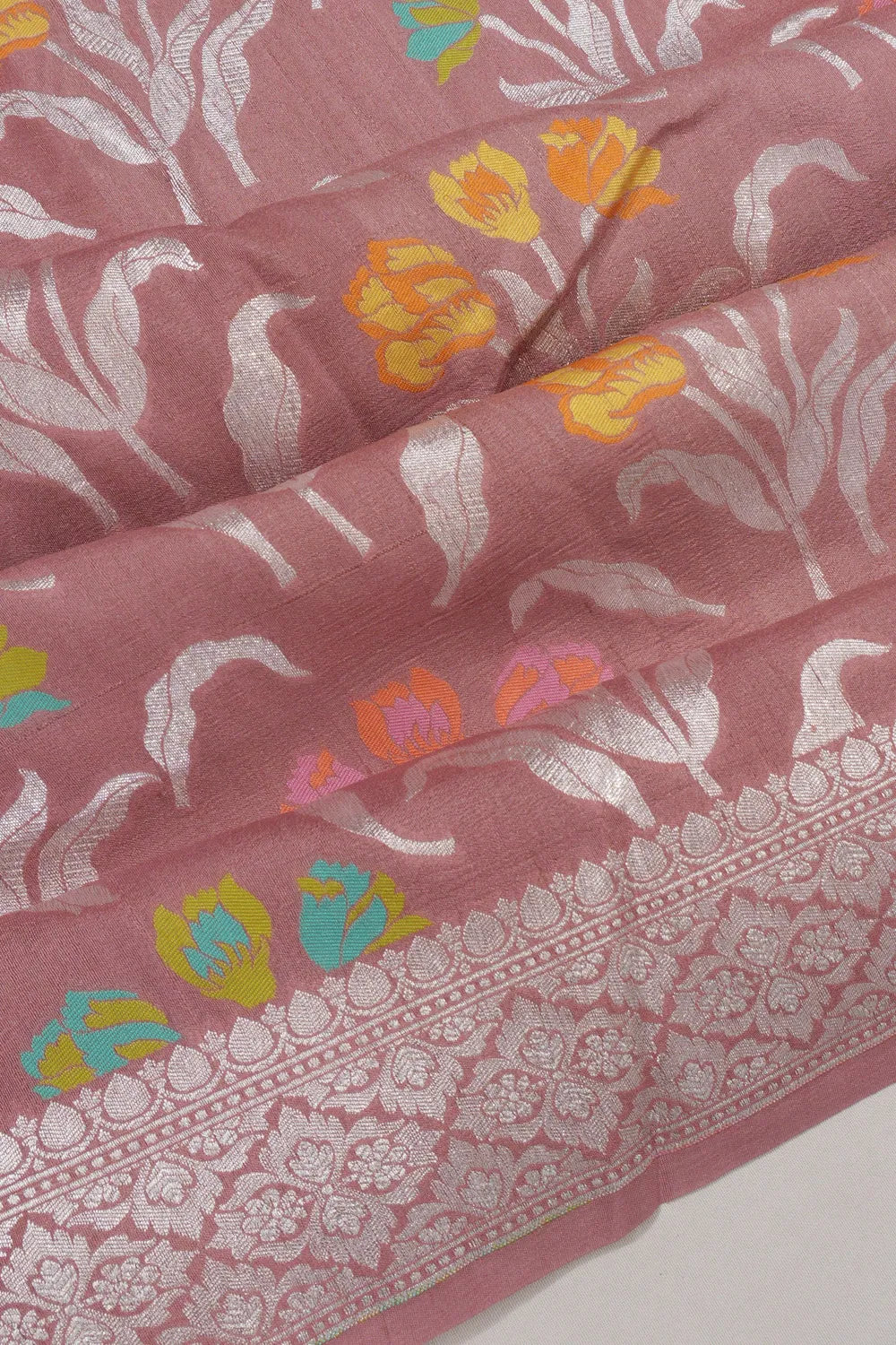 Banarasi Tussar Georgette Brocade Pink Saree